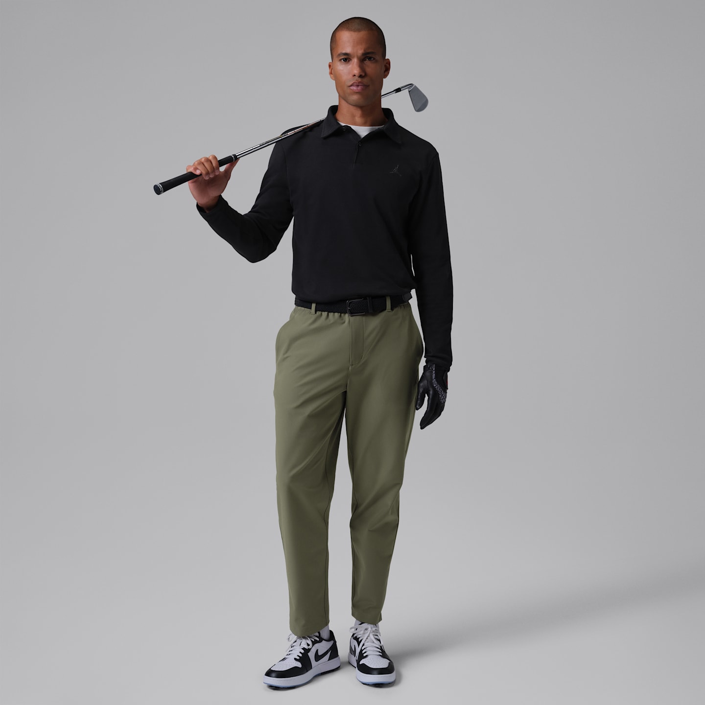 Мужская рубашка-поло для гольфа Jordan Sport Dri-FIT с длинным рукавом, цвет: Чёрный / Тёмный теневой — фото 6