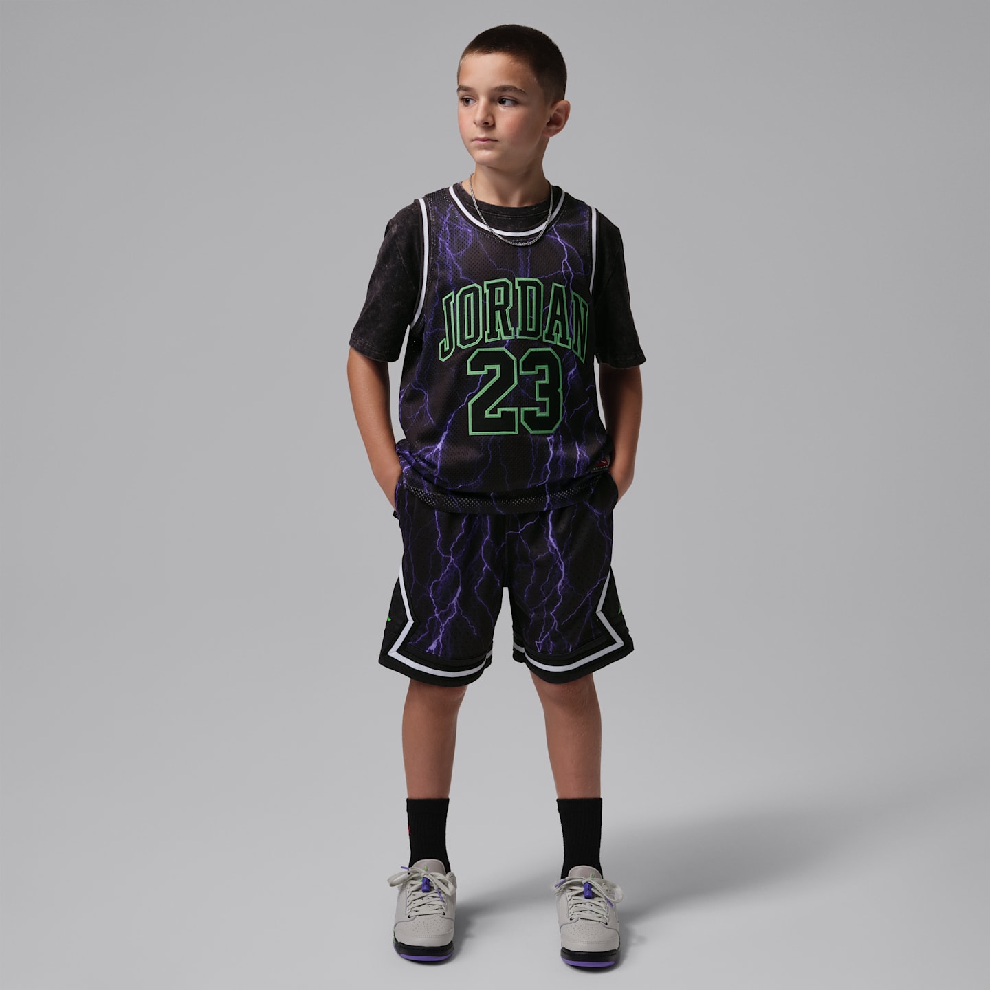 Детские спортивные шорты Jordan Dri-FIT Diamond с принтом, цвет: Чёрный / Фиолетовый — фото 6