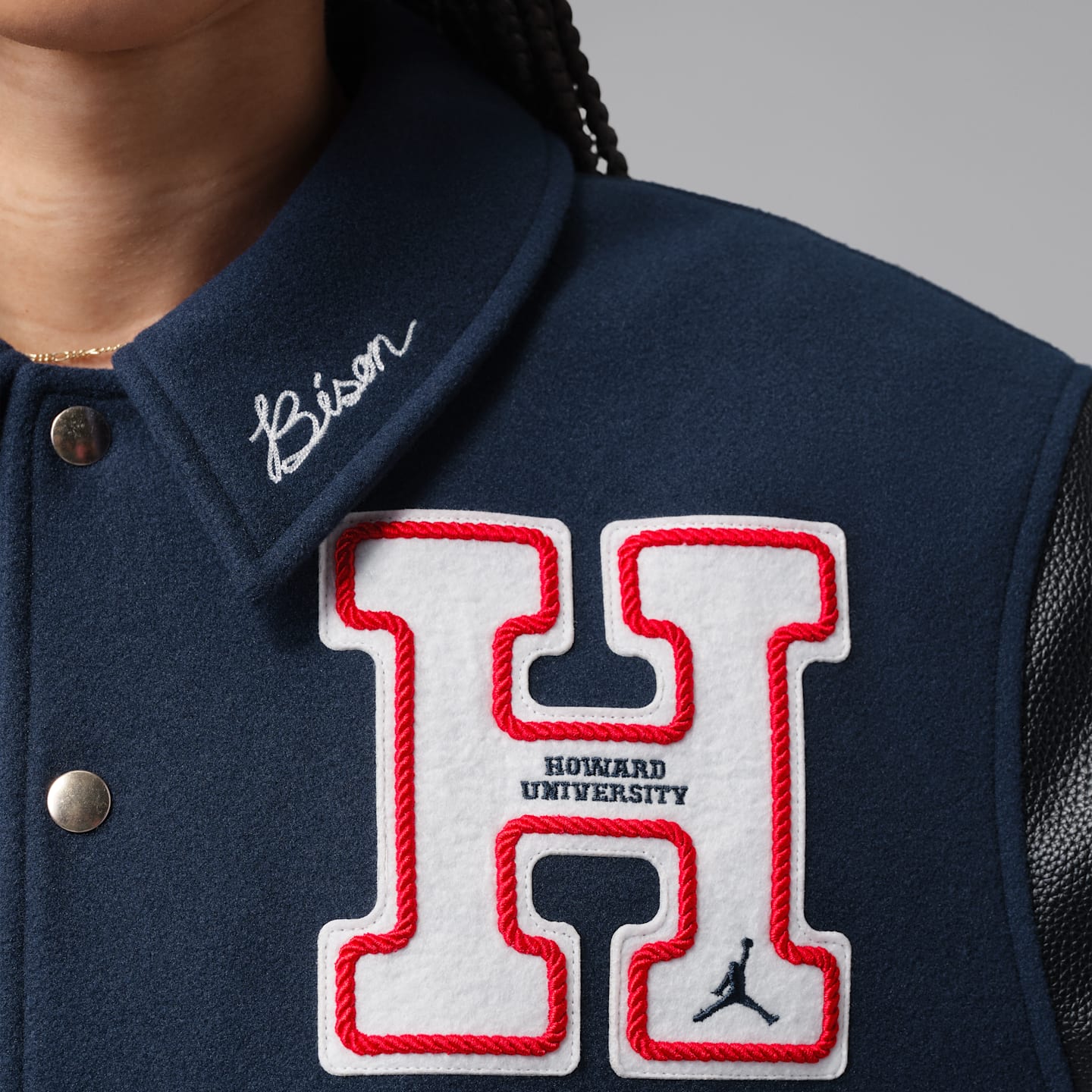 Мужская университетская куртка Jordan Flight x Howard University, цвет: Тёмно-синий / Чёрный — фото 4
