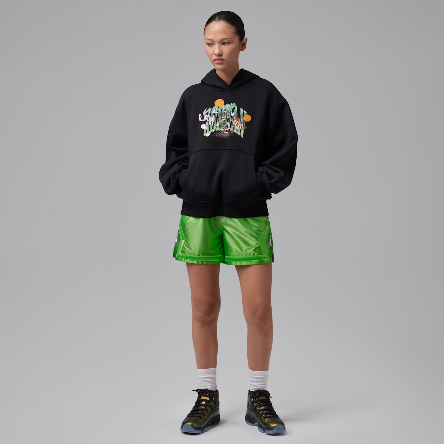 Женское худи Jordan Space Jam Fleece Pullover, цвет: Чёрный / Белый — фото 9