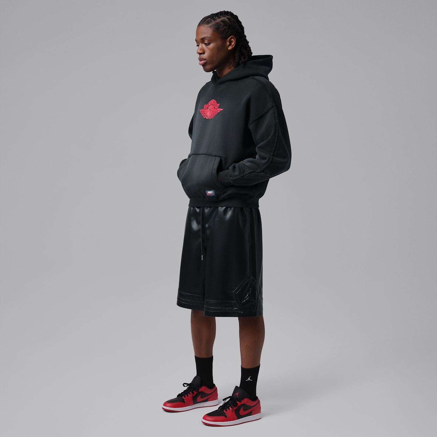 Мужское флисовое худи Jordan Flight Wings, цвет: Чёрный / Красный — фото 7