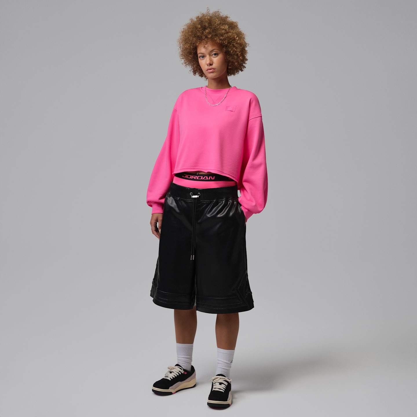 Женский укороченный свитшот Jordan Flight Fleece Mod-Crop, цвет: Розовый сияющий — фото 5