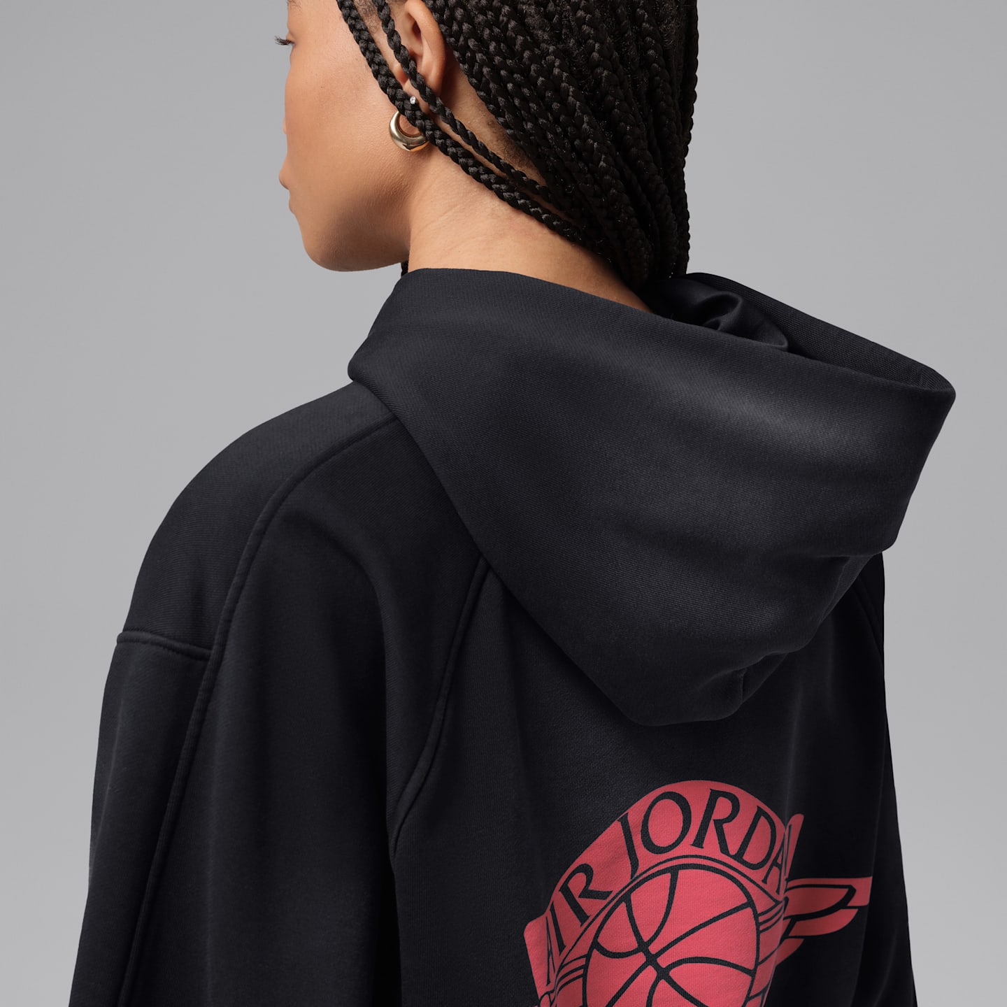 Женское укороченное худи Jordan Flight Fleece, цвет: Чёрный / Красный — фото 7