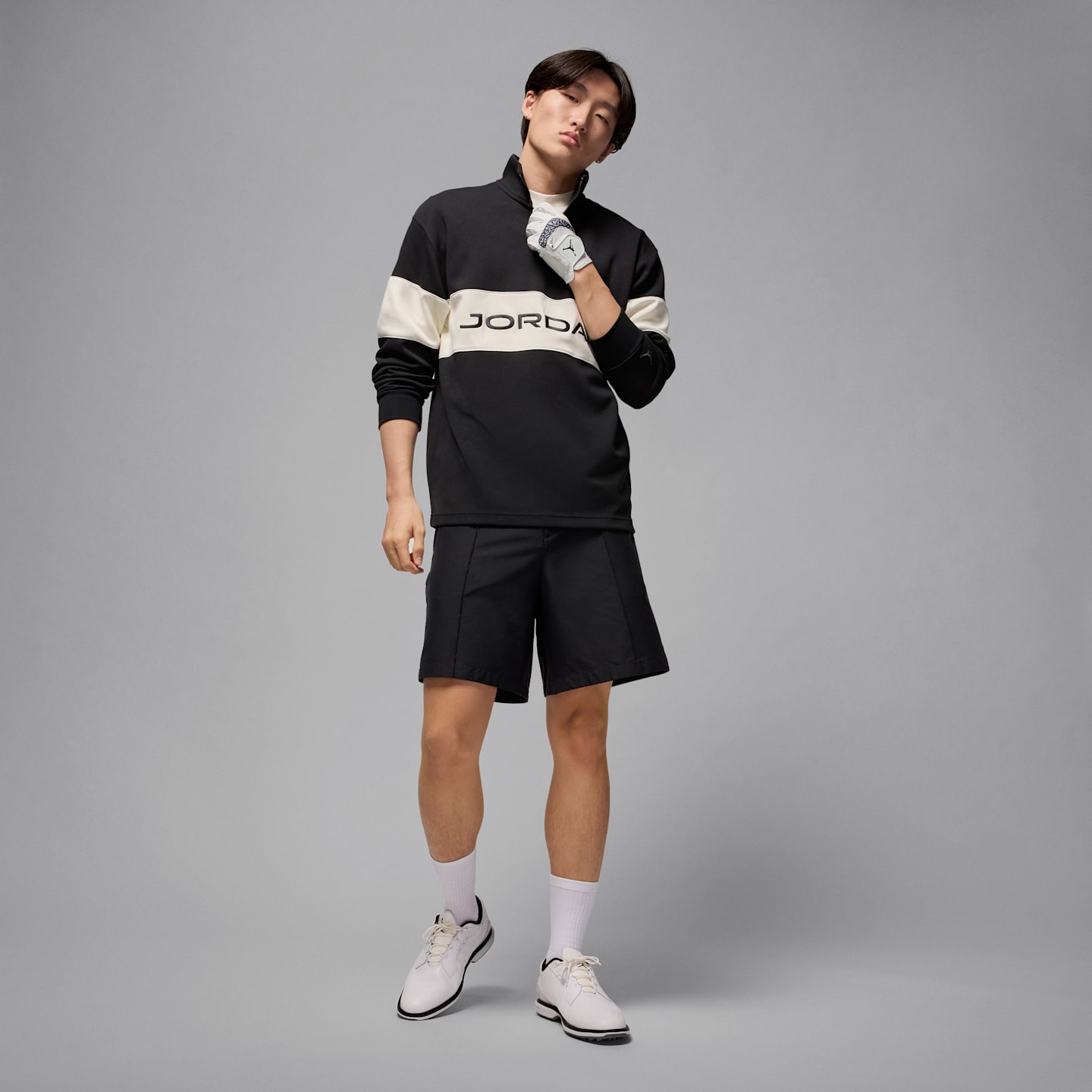 Мужской топ для гольфа Jordan Sport Dri-FIT на молнии 1/4, цвет: Чёрный / Молочный — фото 7