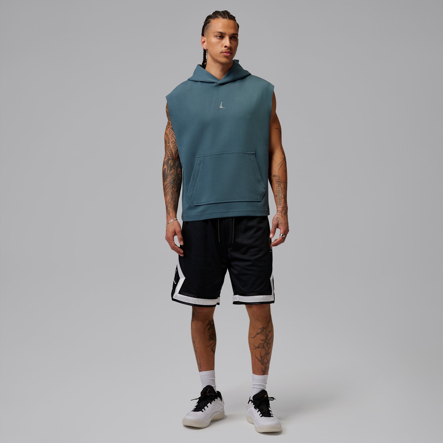 Мужское худи без рукавов Jordan Sport Hoop Fleece Dri-FIT, цвет: Пепельный зелёный / Прозрачный — фото 7