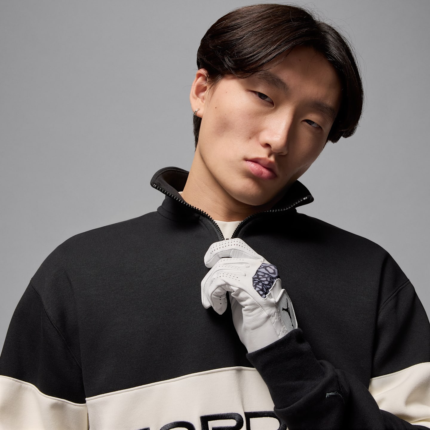 Мужской топ для гольфа Jordan Sport Dri-FIT на молнии 1/4, цвет: Чёрный / Молочный — фото 3