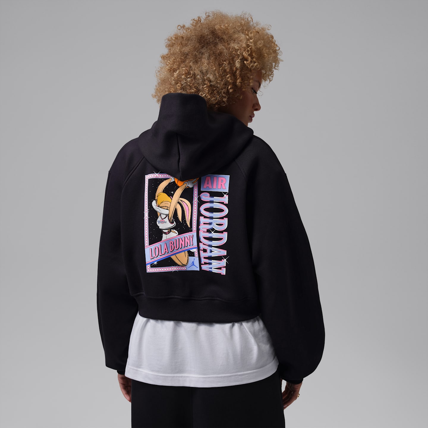 Женское худи Jordan Brooklyn Space Jam Fleece Full-Zip Cropped, цвет: Чёрный / Королевский синий — фото 1