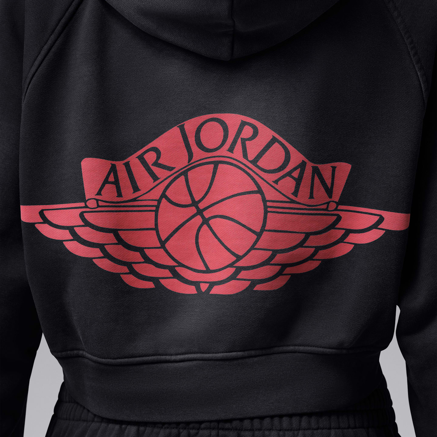 Женское укороченное худи Jordan Flight Fleece, цвет: Чёрный / Красный — фото 6