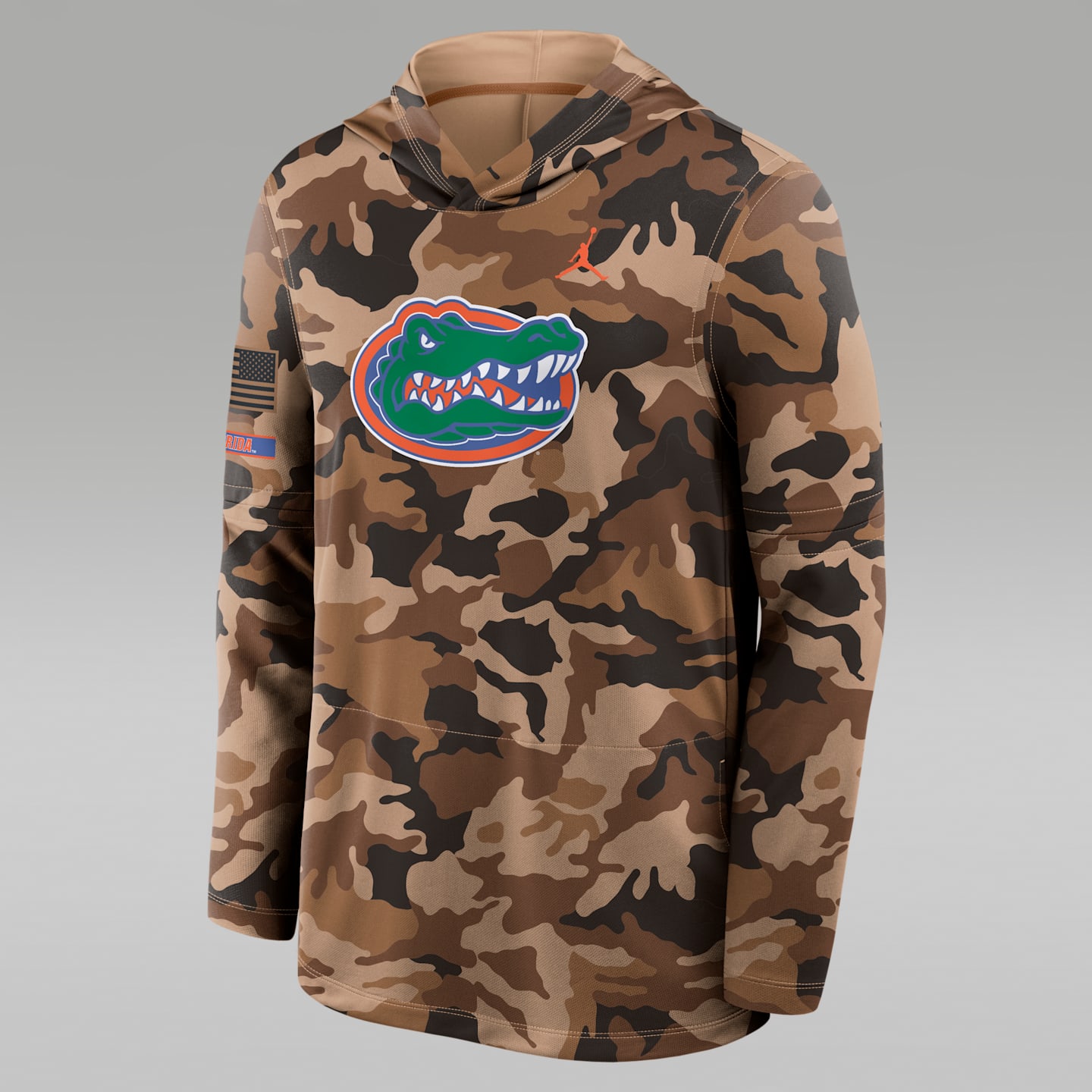 Мужской топ Jordan Florida Military Appreciation Dri-FIT College Long-Sleeve Hooded Top, цвет: Пустынный камуфляжный — фото 1
