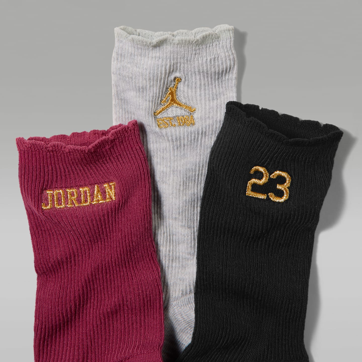 Детские носки Jordan Scalloped Edge высокие, 3 пары, цвет: Свекольный — фото 2