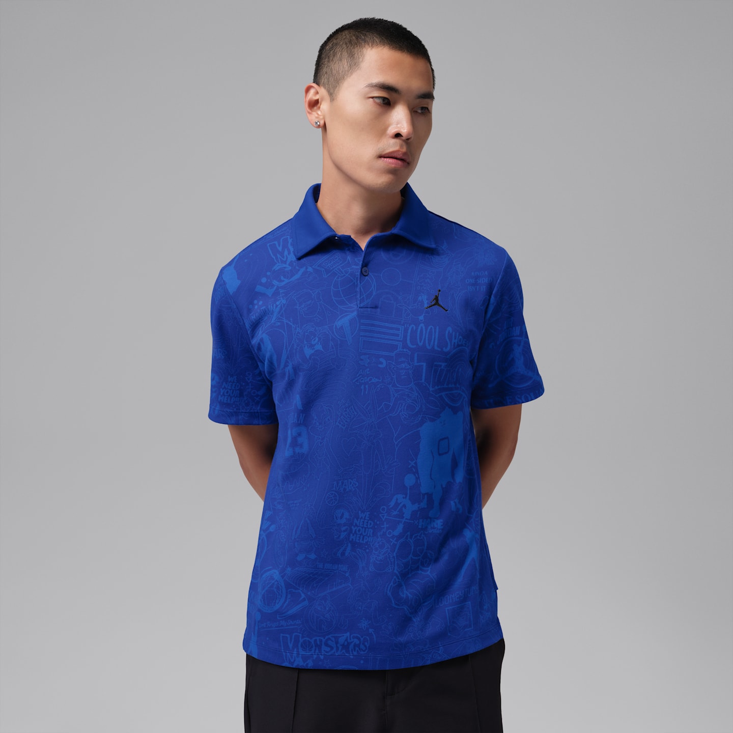 Мужское поло Jordan Dri-FIT Space Jam Printed Golf Polo, цвет: Королевский синий / Чёрный