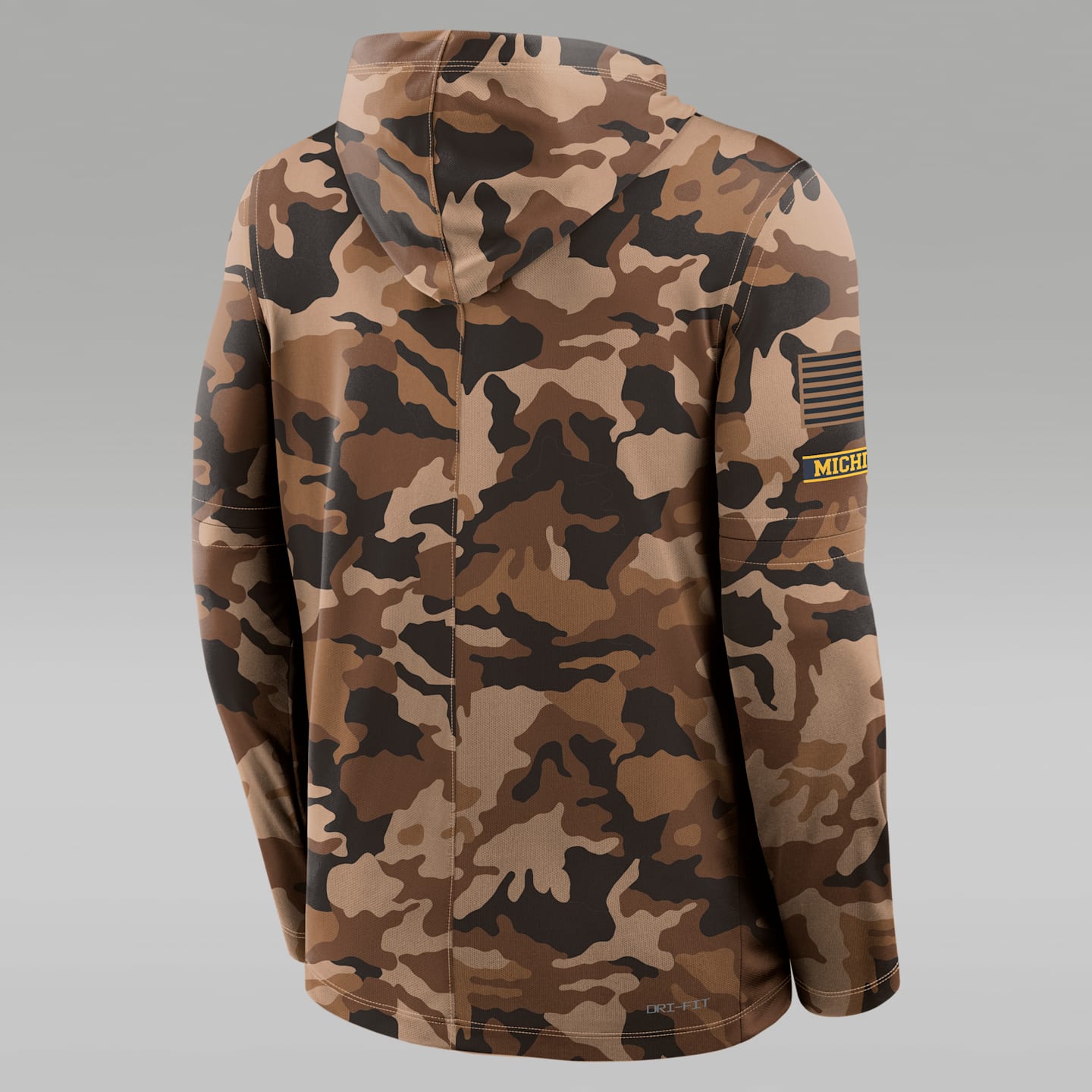 Мужской топ Jordan Michigan Military Appreciation Dri-FIT College Long-Sleeve Hooded Top, цвет: Пустынный камуфляжный — фото 2