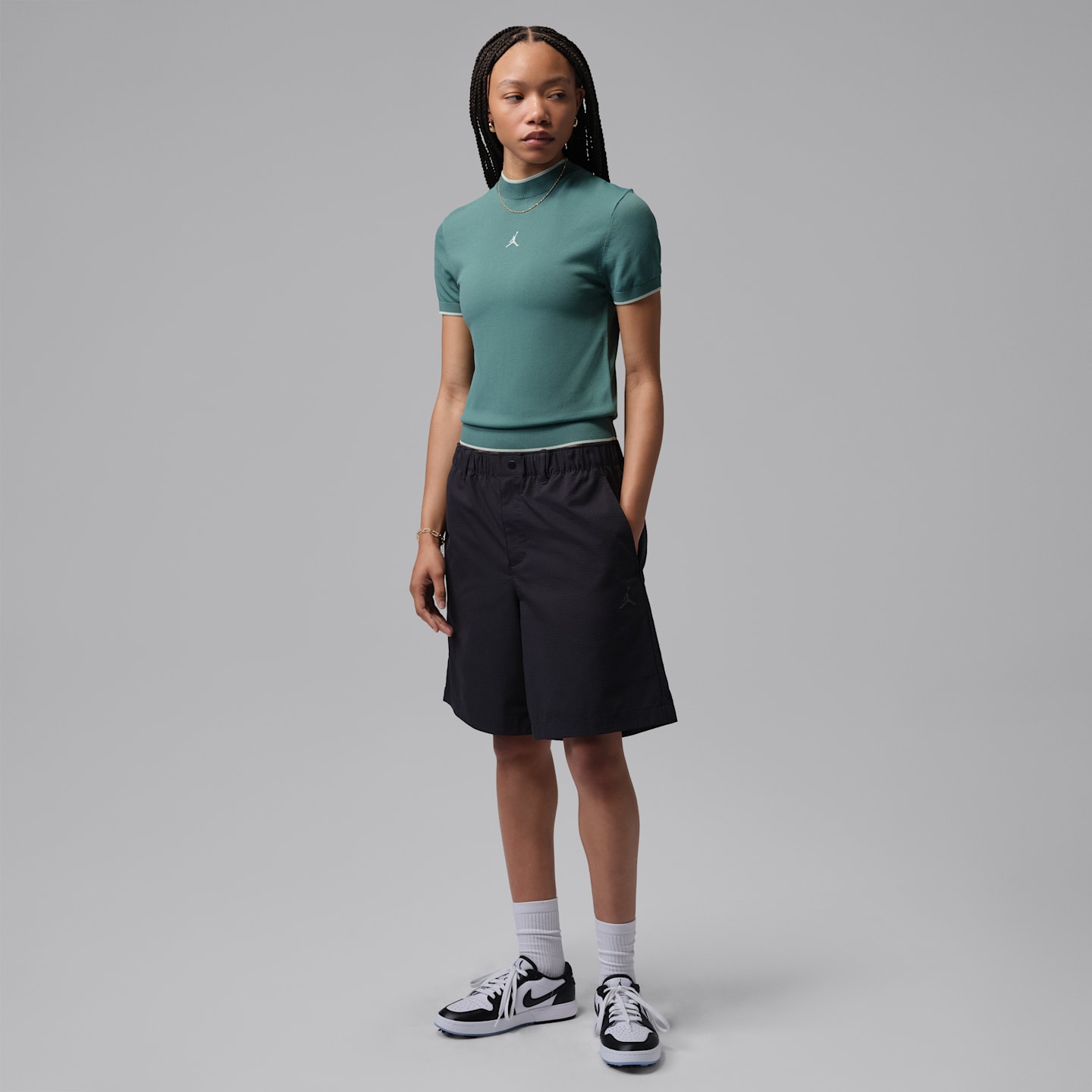 Женский топ для гольфа Jordan Sport с воротником-стойкой и коротким рукавом, цвет: Фисташковый морозный — фото 5