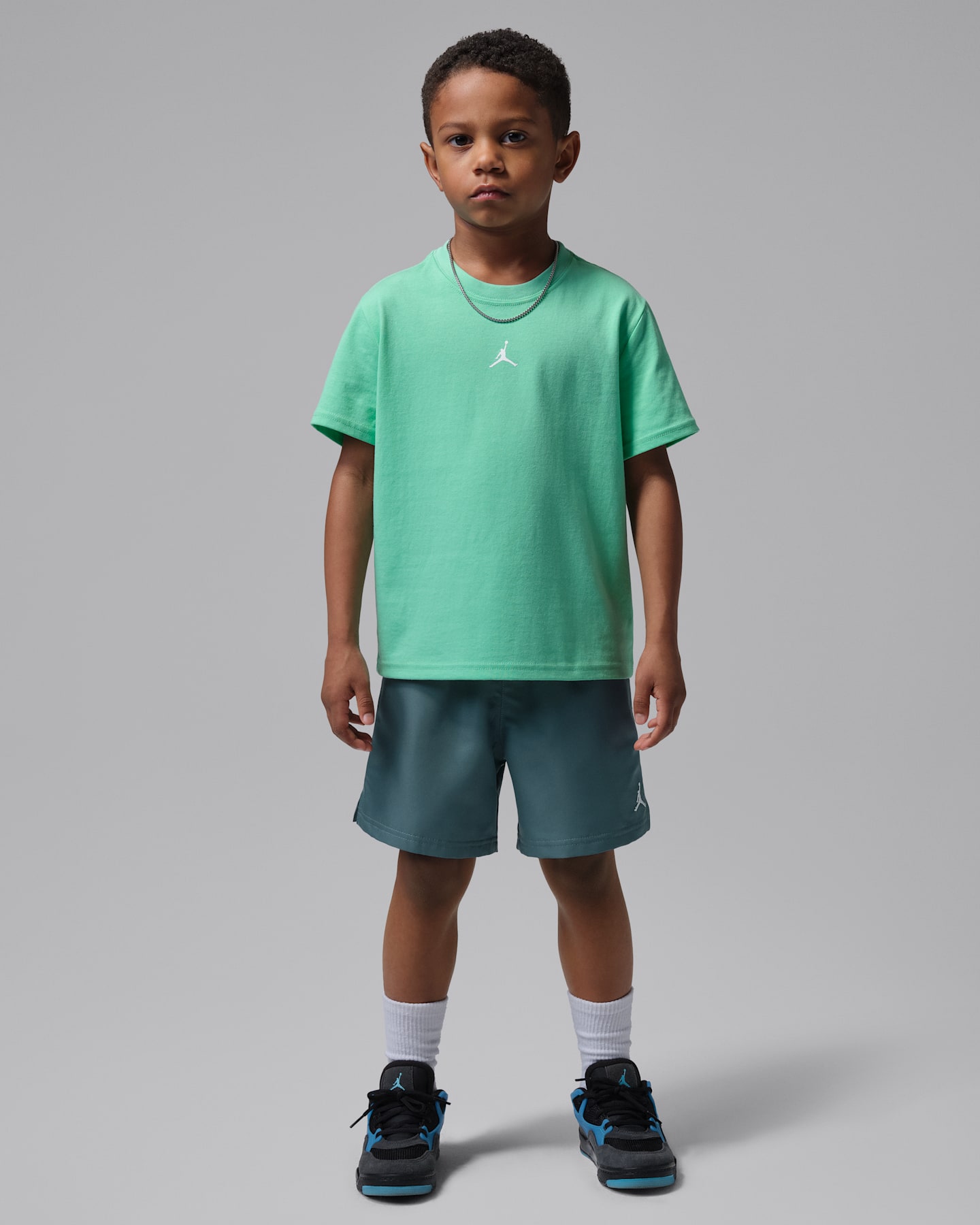 Детский комплект Jordan Jumpman из тканых шорт и футболки, 2 предмета, цвет: Пепельный зелёный — фото 7