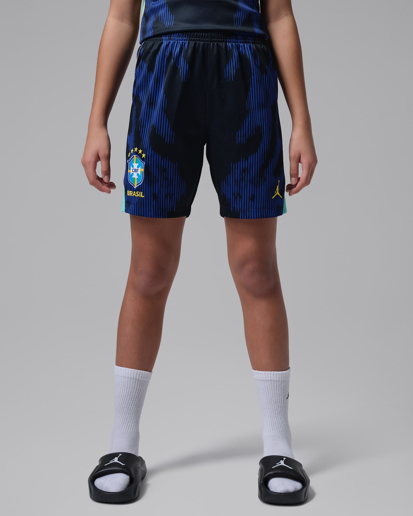 Детские футбольные шорты Jordan Brazil 2026 Stadium Away Dri-FIT Replica, цвет: Королевский синий / Чёрный — фото 8