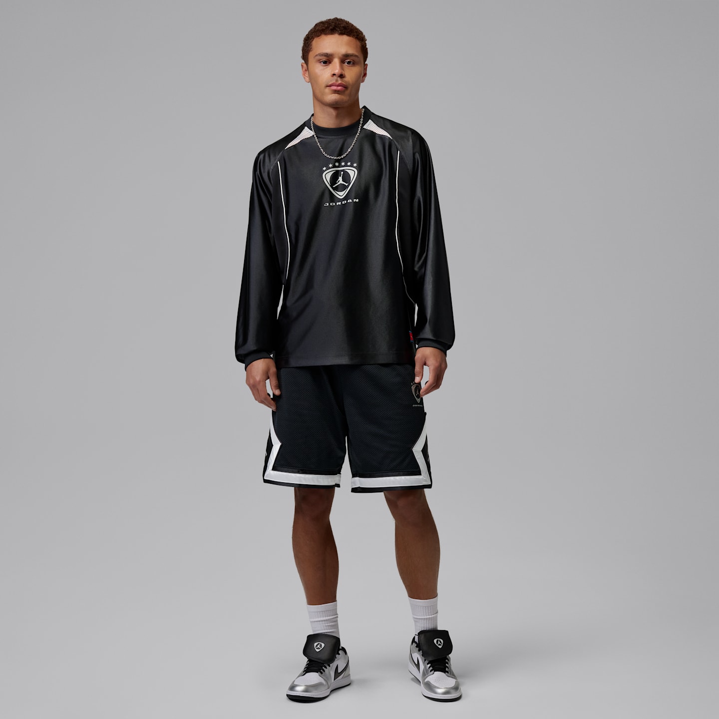 Мужской лонгслив Jordan Brooklyn Goalie, цвет: Чёрный / Белый — фото 7