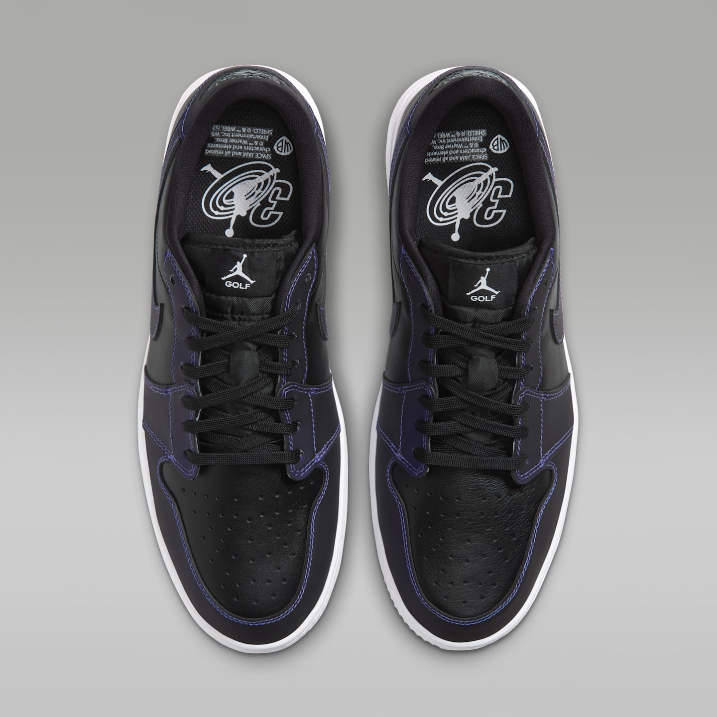 Мужские кроссовки Air Jordan 1 Low G Spiked "Space Jam" Golf Shoes, цвет: Чёрный / Разноцветный — фото 4