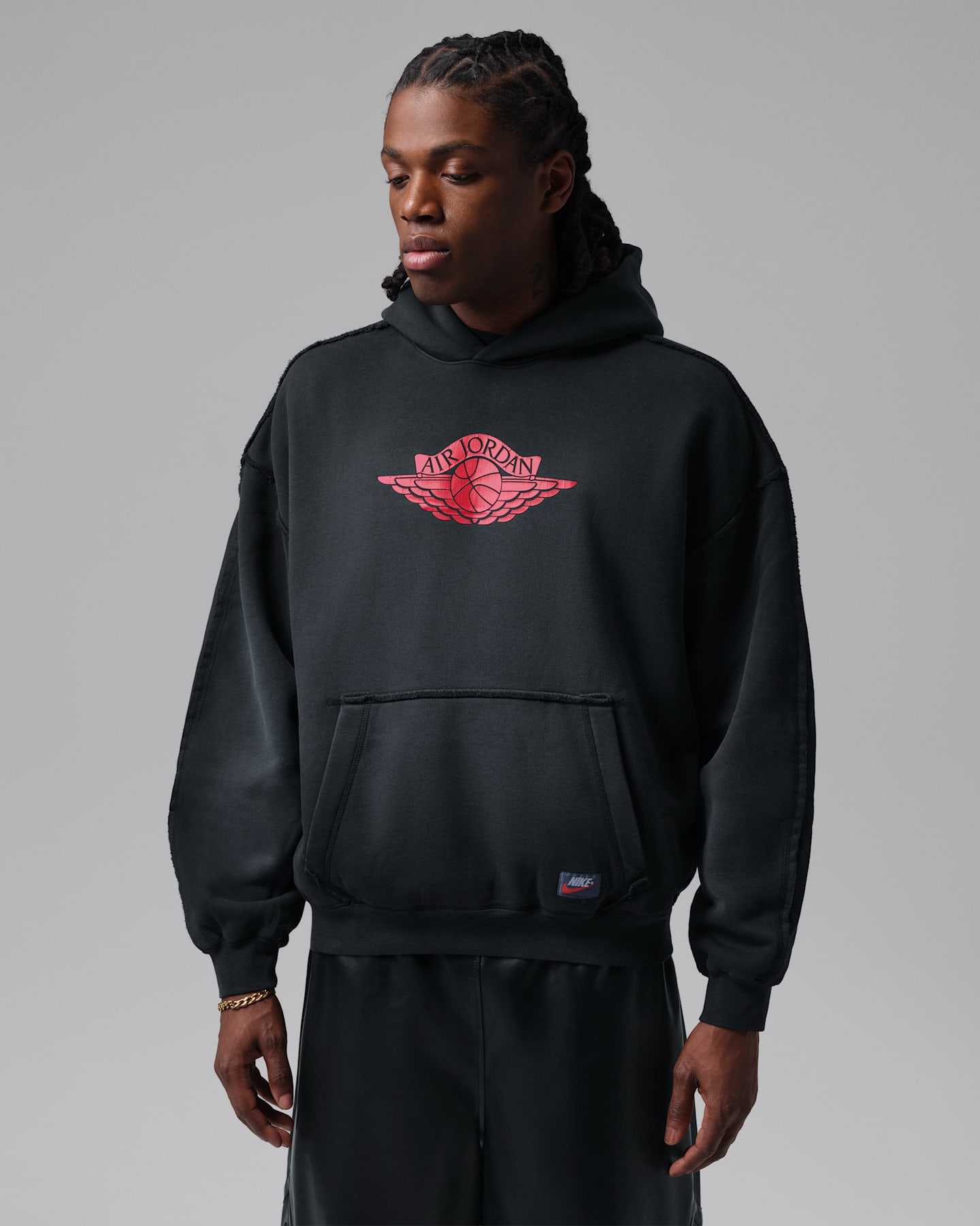 Мужское флисовое худи Jordan Flight Wings, цвет: Чёрный / Красный — фото 8