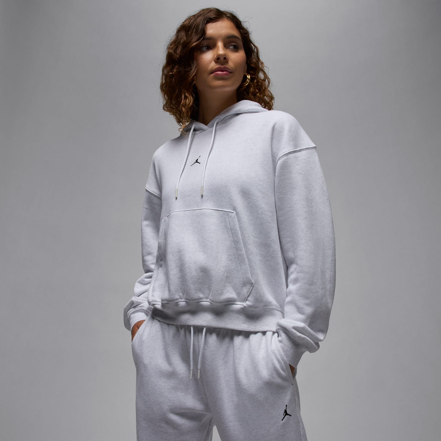 Женское худи Jordan Sport Crossover Dri-FIT Fleece, цвет: Берёзовый меланжевый / Чёрный — фото 1