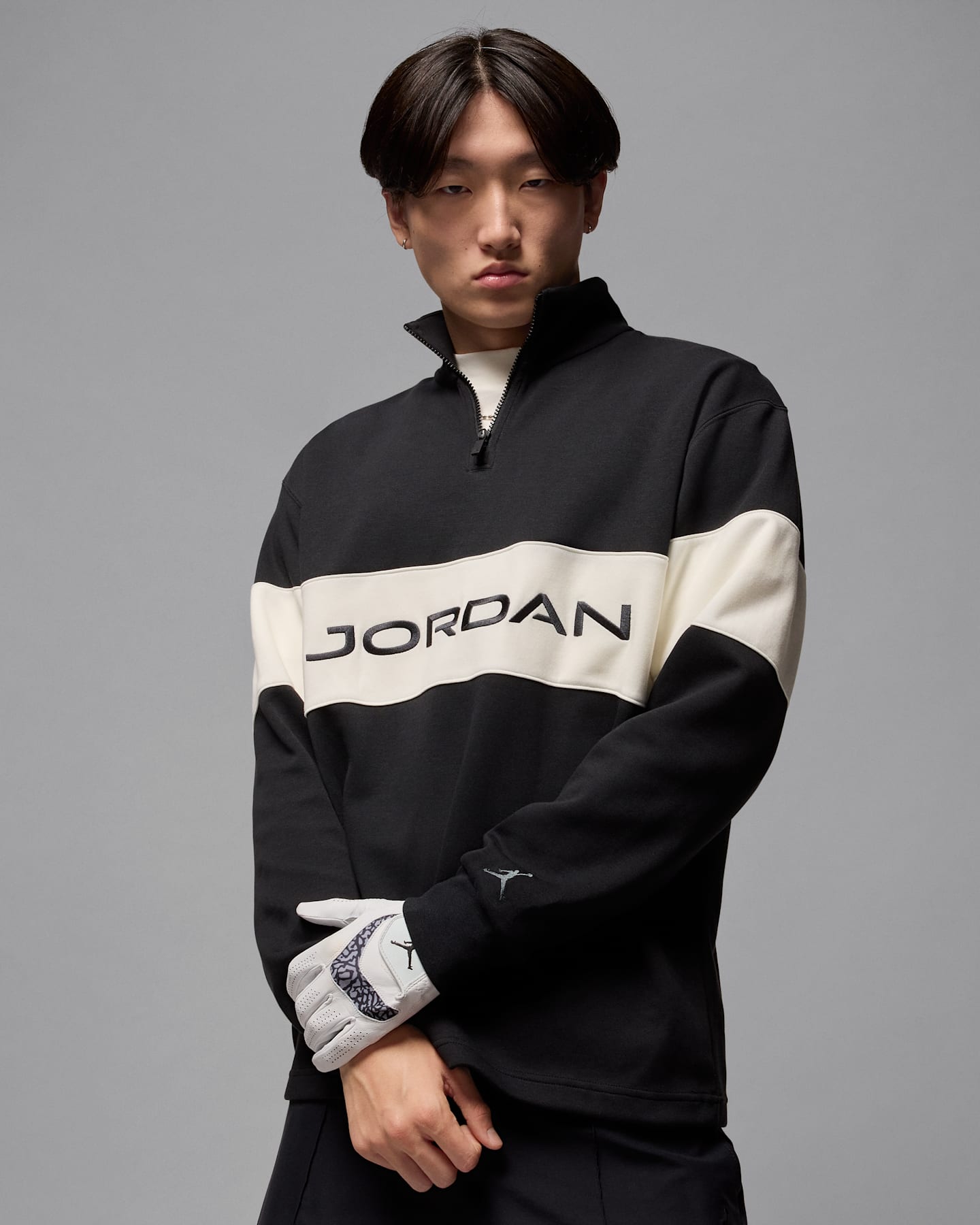 Мужской топ для гольфа Jordan Sport Dri-FIT на молнии 1/4, цвет: Чёрный / Молочный — фото 8