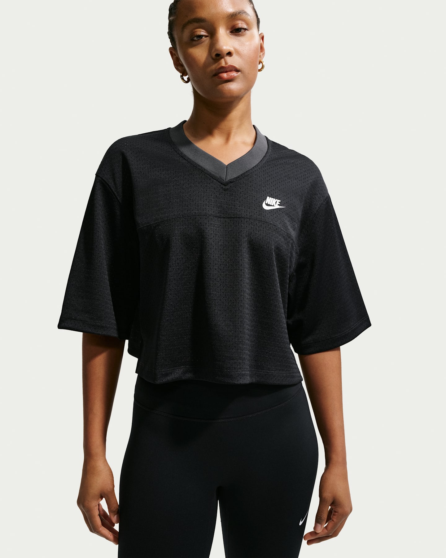 Женский топ Nike Sportswear Oversized Heritage Cropped Mesh Jersey, цвет: Чёрный / Антрацитовый — фото 6
