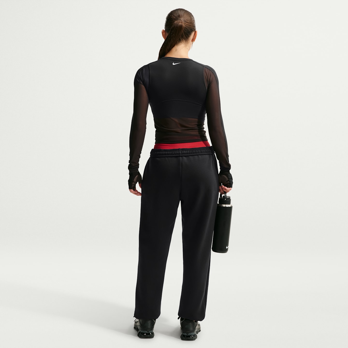 Женский топ Nike One Dri-FIT с длинным рукавом, цвет: Чёрный / Белый — фото 5