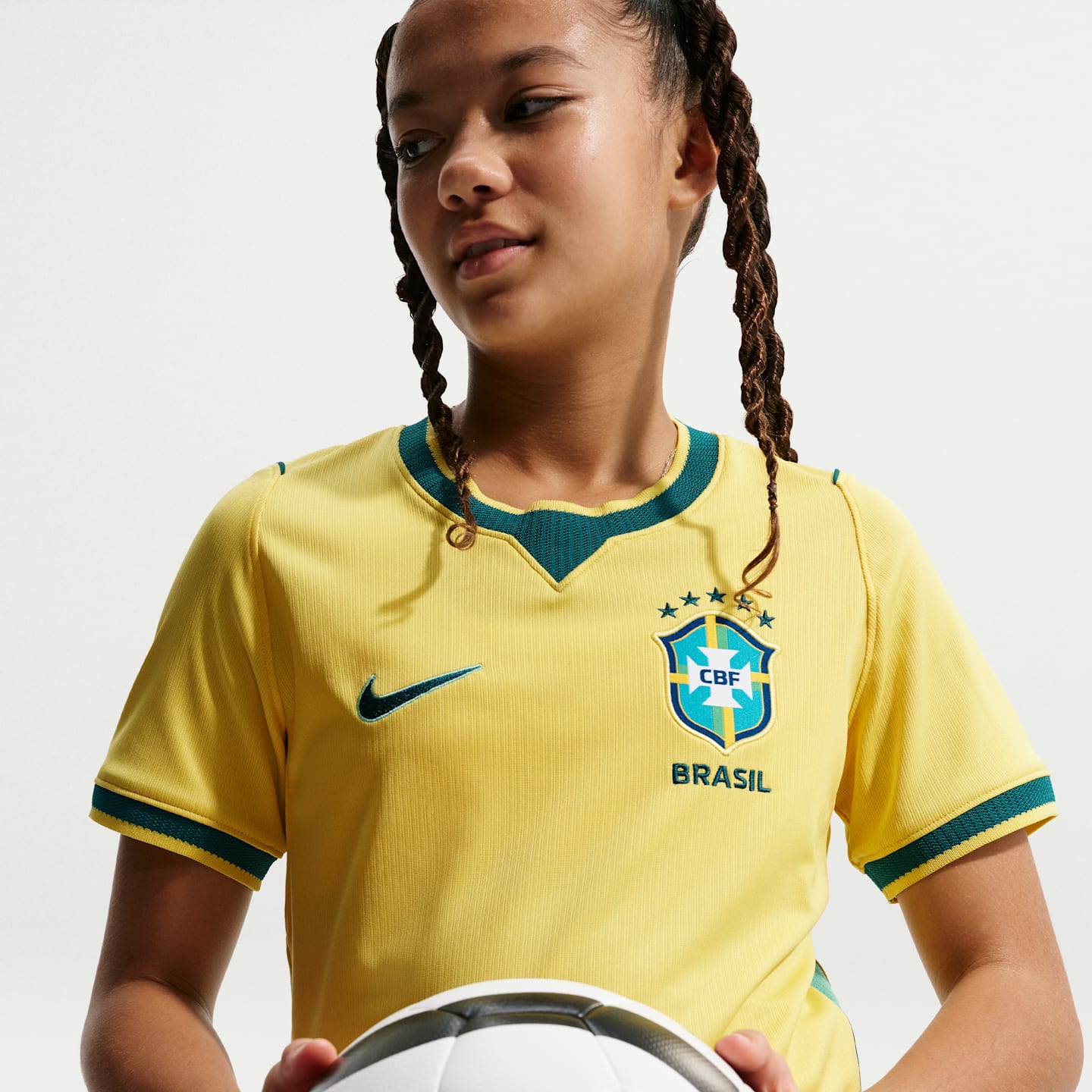 Детский топ Nike Brazil National Team 2026 Stadium Home Big Kids' Dri-FIT Soccer Jersey, цвет: Бирюзовый — фото 3