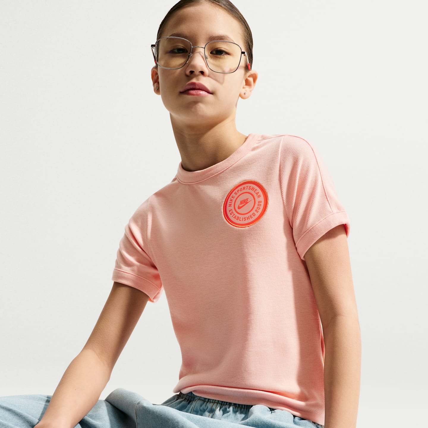 Топ Nike Sportswear Short-Sleeve Rib для девочек, цвет: Оранжевый — фото 3