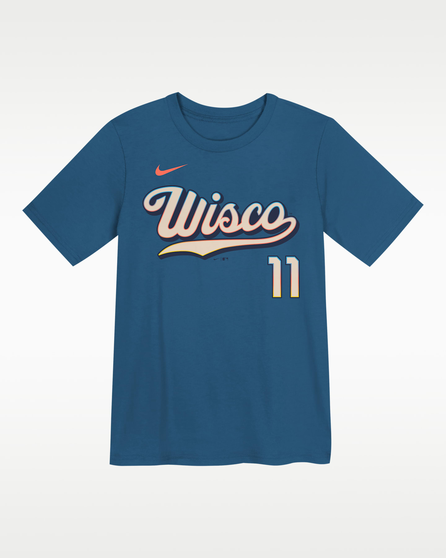 Детская футболка Nike Jackson Chourio Milwaukee Brewers City Connect MLB, малыши 4-7 лет, цвет: Серый синий — фото 3