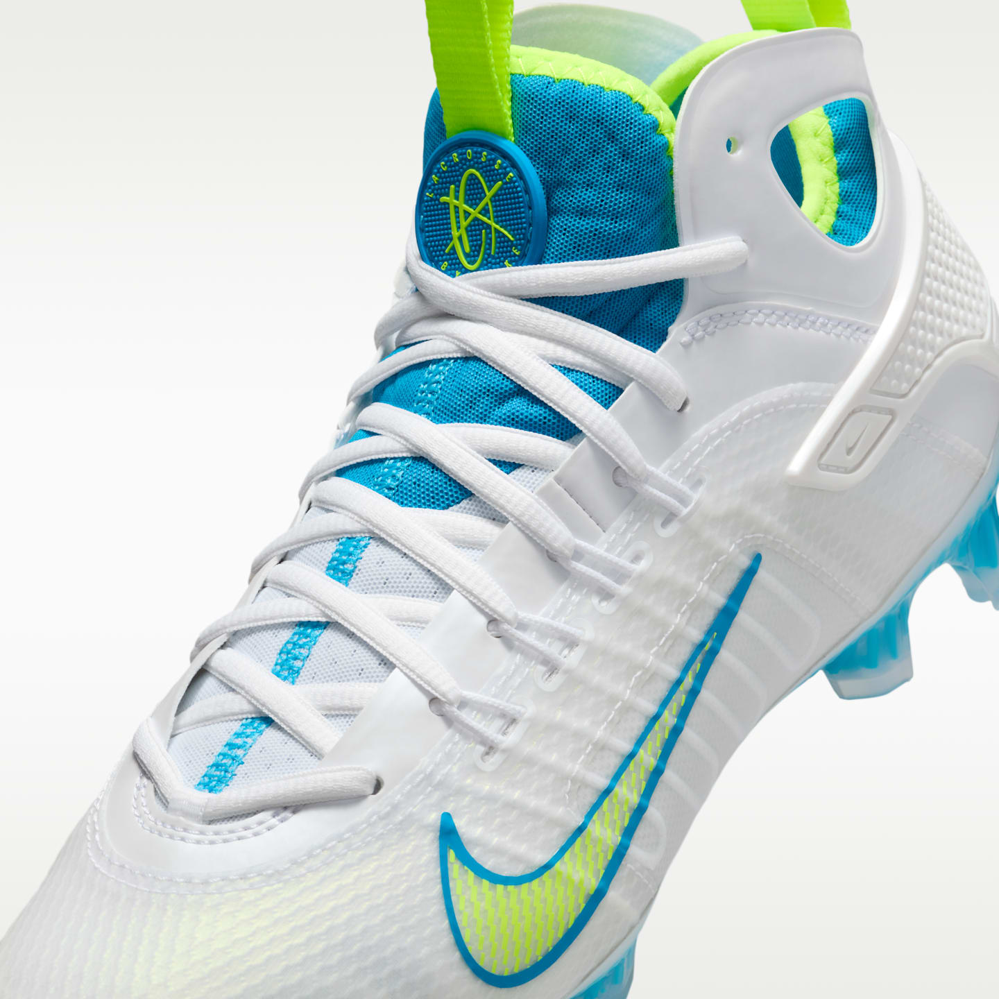 Женские бутсы Nike Huarache 9 Elite Mid LAX SE Lacrosse, цвет: Белый / Яркий синий — фото 8