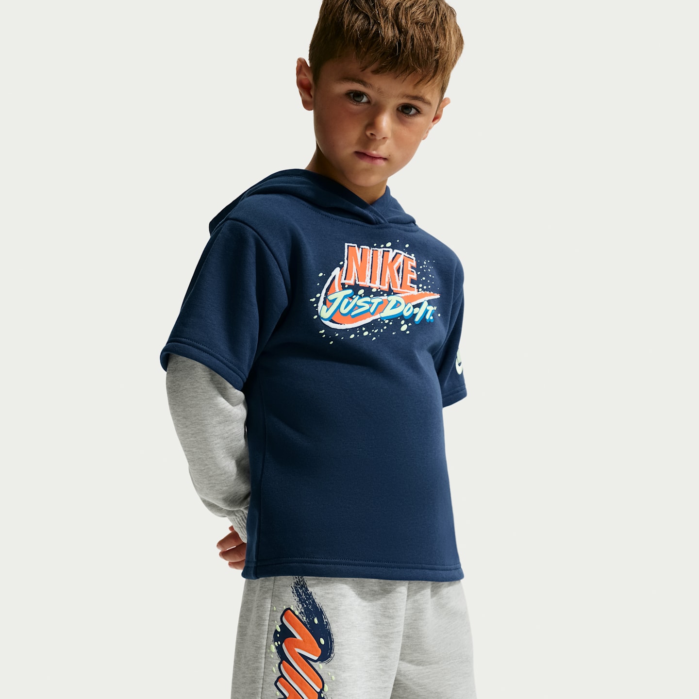 Детские комплекты Nike Sportswear Snow Motion Twofer Fleece 2-Piece Set, цвет: Серый меланжевый — фото 6