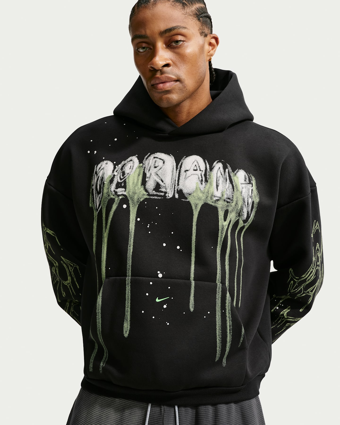 Мужское худи Nike Ja "Halloween" Therma-FIT Brushed Pullover Basketball, цвет: Чёрный / Зелёный — фото 6
