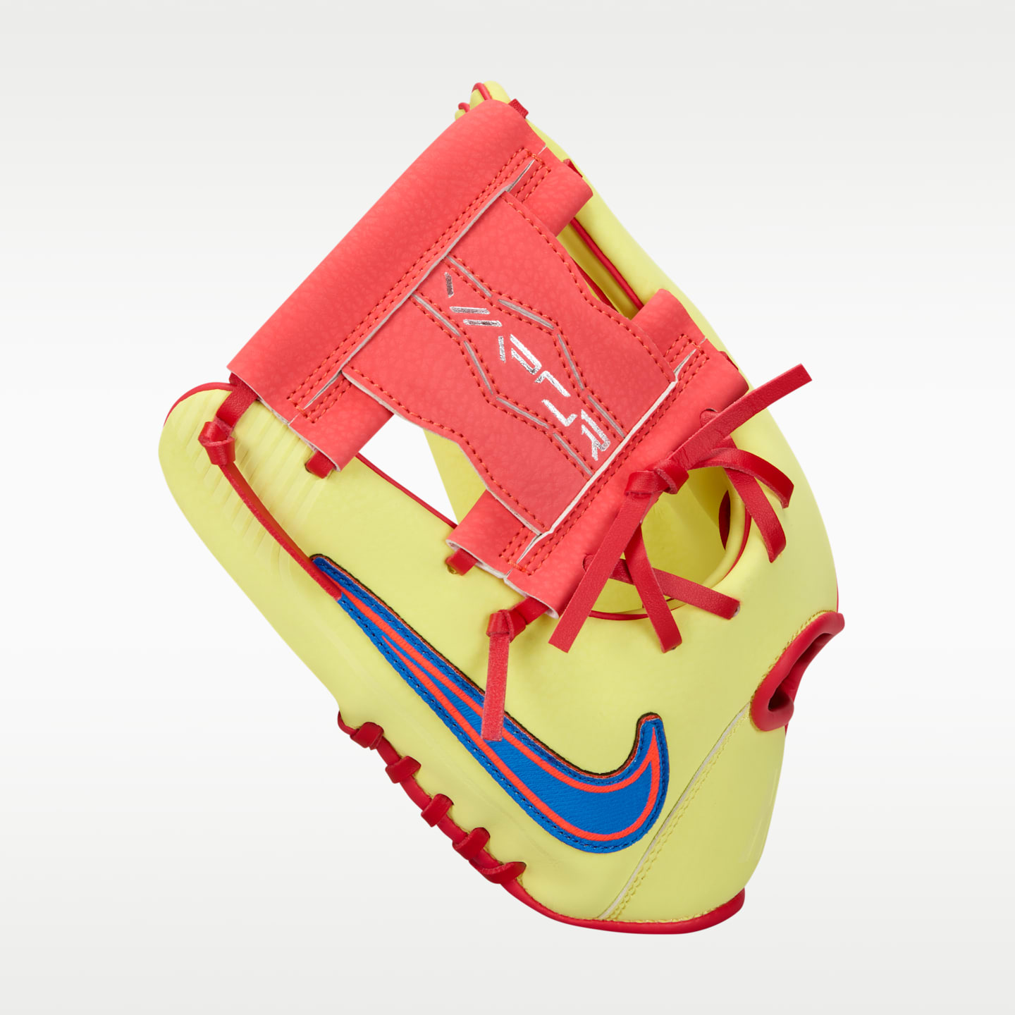 Детская бейсбольная перчатка полевого игрока Nike Vapor Ronald Acuña Jr., для левши, цвет: Жёлтый / Яркий малиновый — фото 6