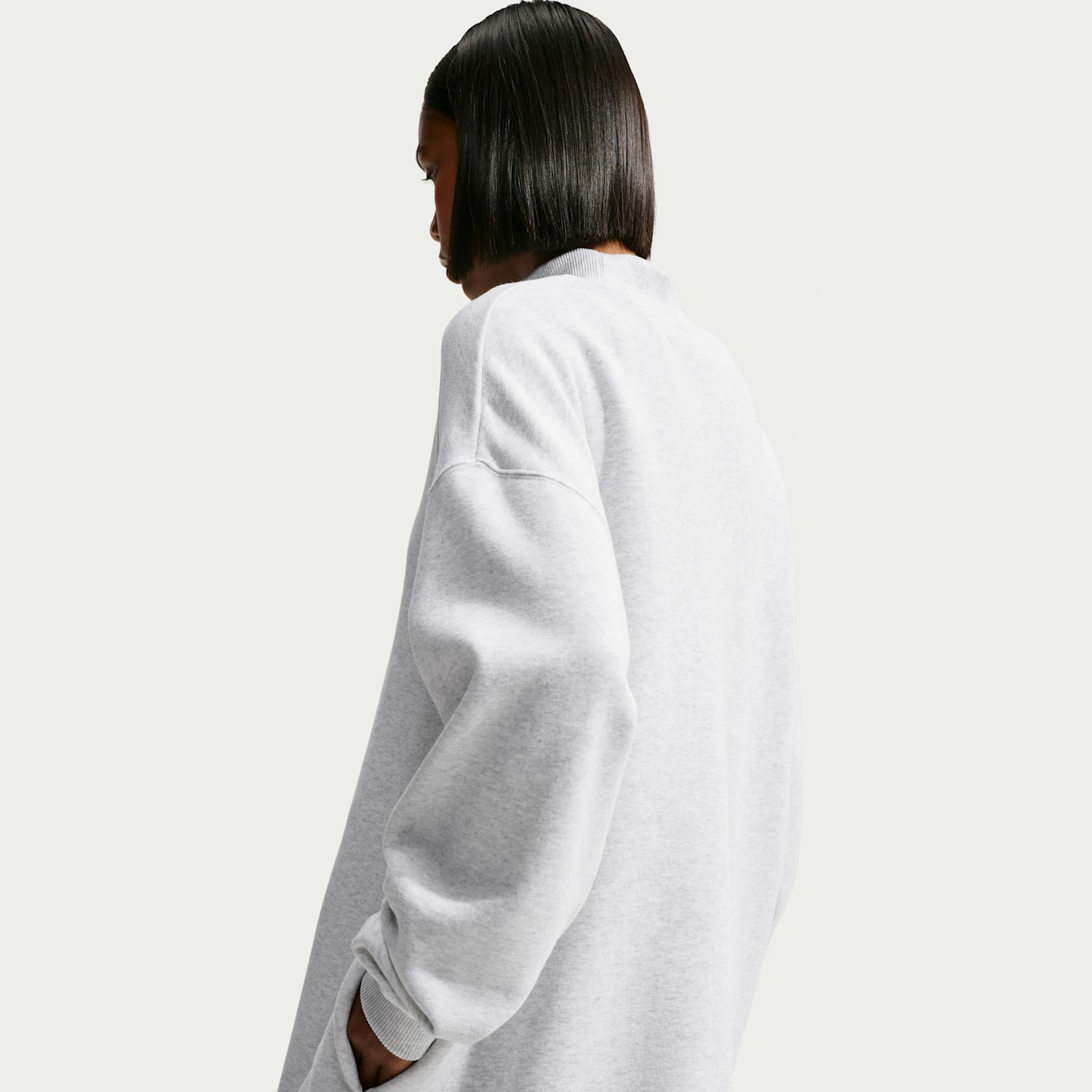 Женский свитшот Nike Studio Fleece Medium Weight оверсайз с воротником-стойкой, цвет: Берёзовый меланжевый / Чёрный — фото 2