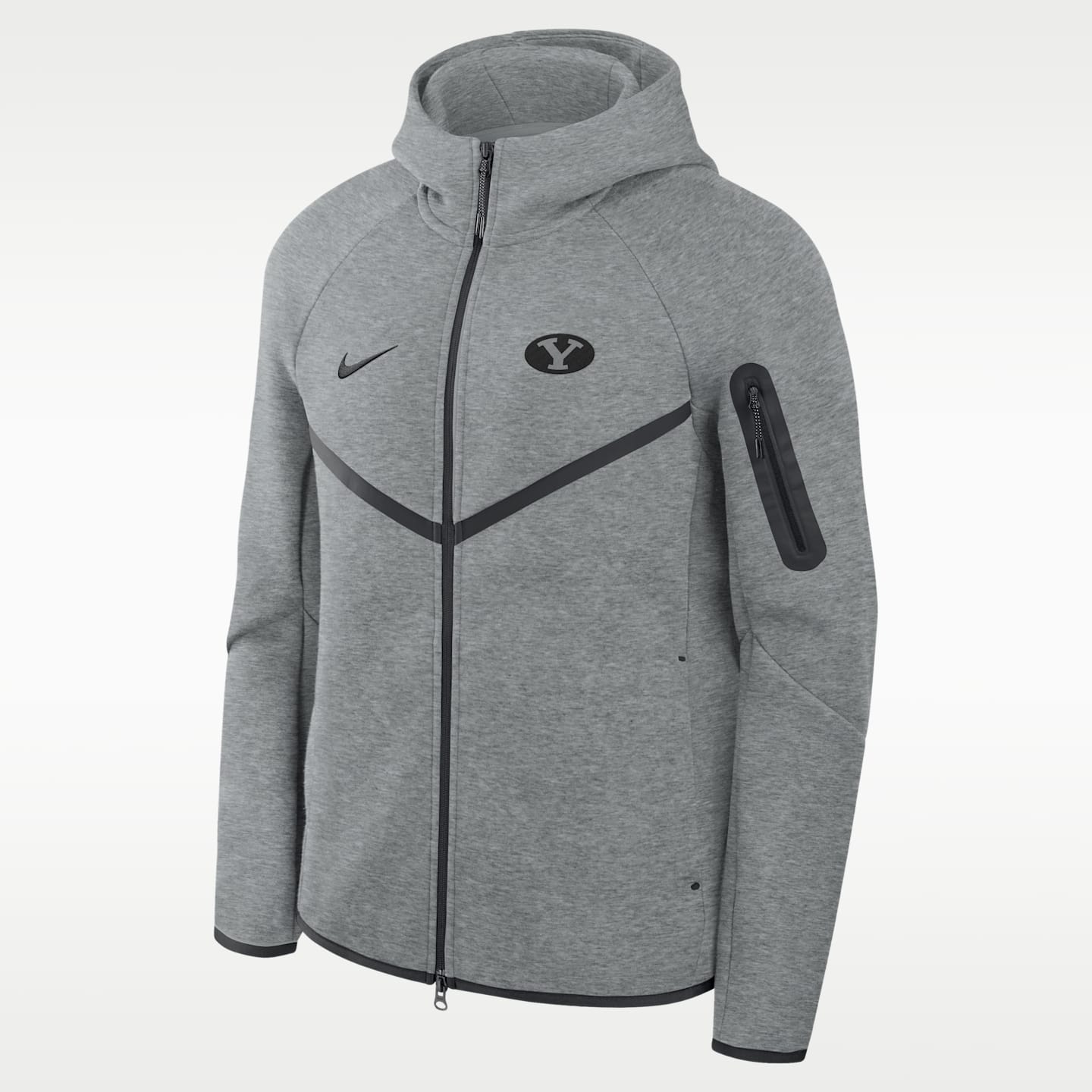 Мужское худи Nike BYU Cougars Tech Basketball Fleece Full-Zip, цвет: Тёмный серый меланжевый — фото 1