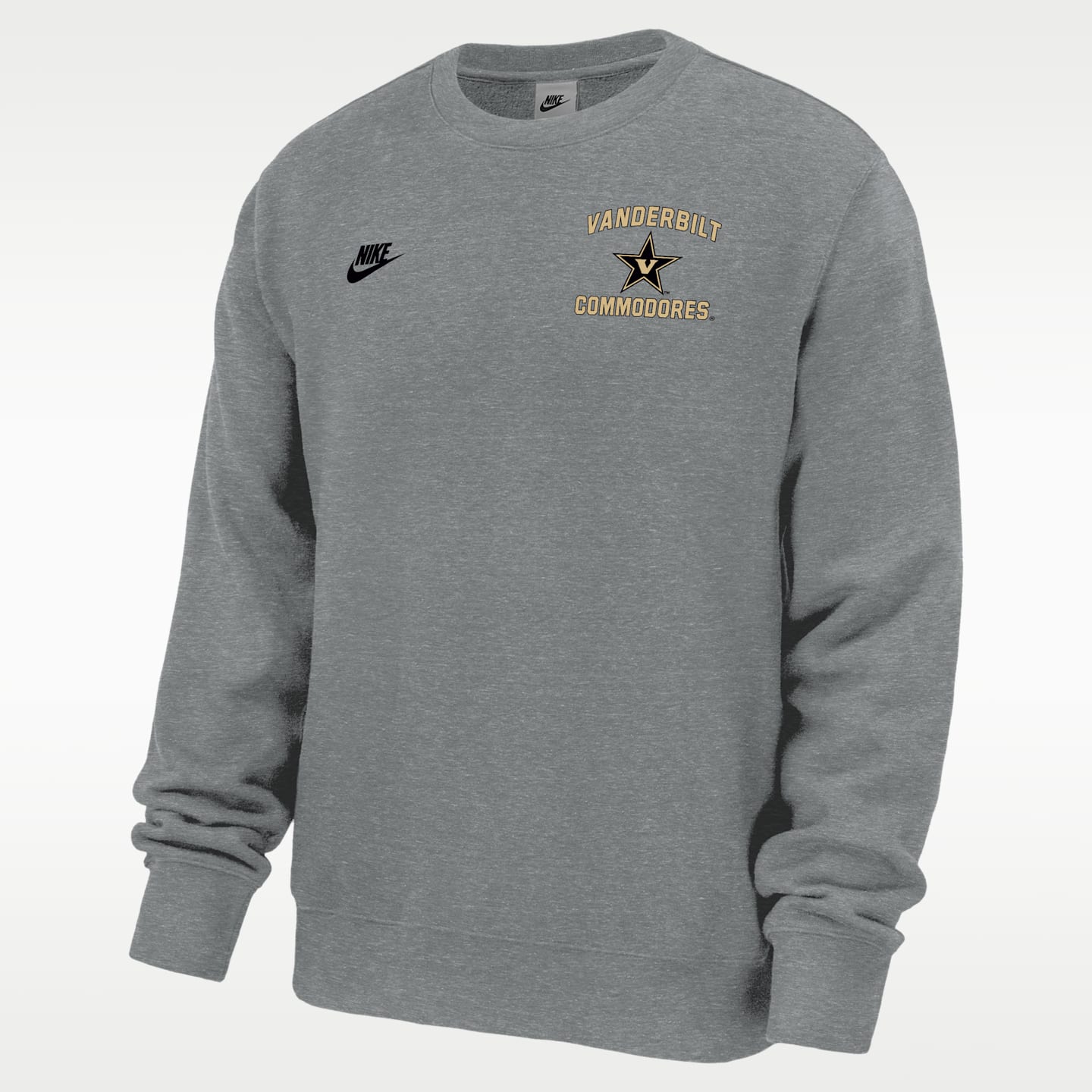 Мужская толстовка Nike Vanderbilt Commodores Club Football Fleece Crew-Neck, цвет: Тёмный серый меланжевый — фото 1