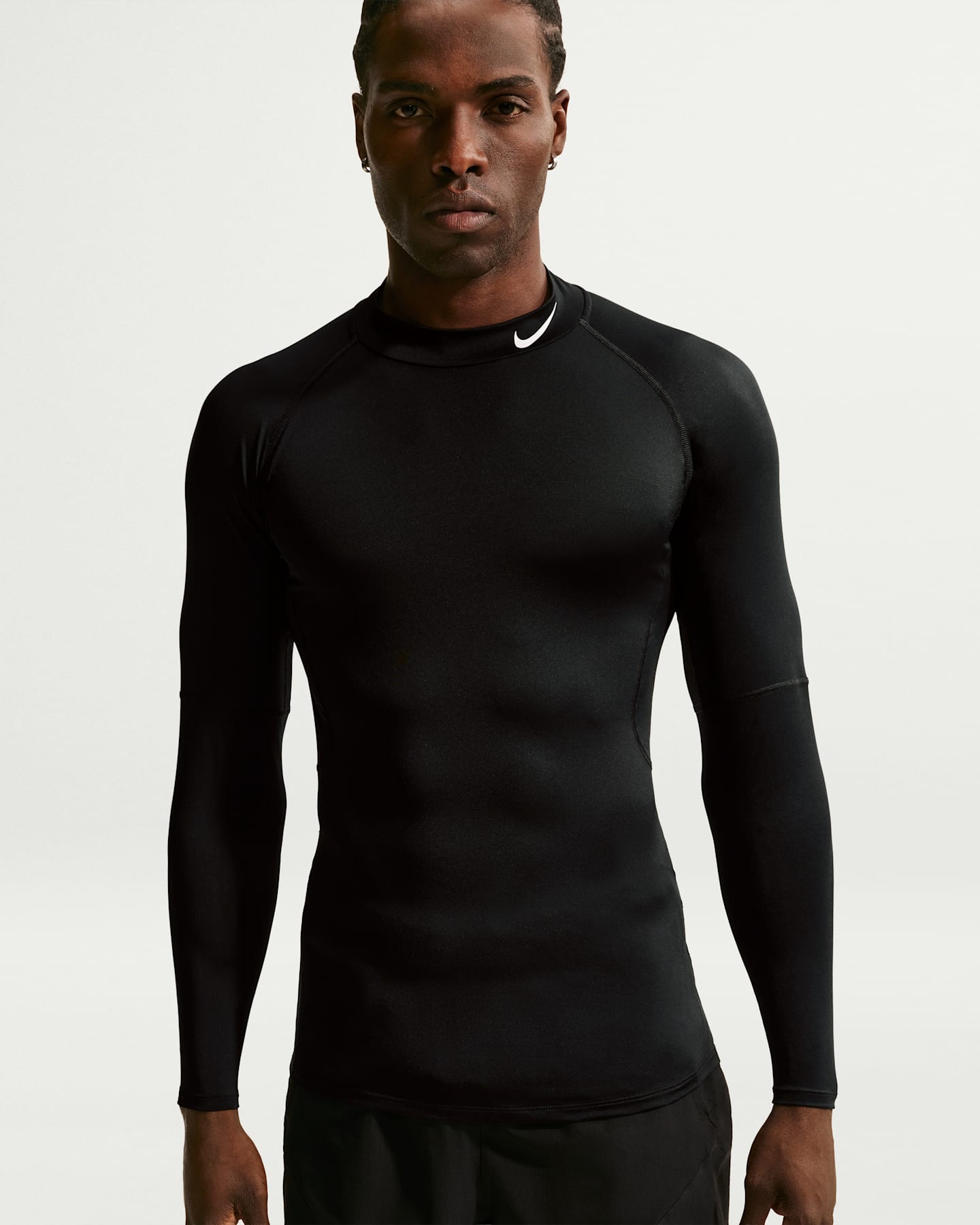 Мужской топ для фитнеса Nike Pro Dri-FIT с воротником-стойкой и длинным рукавом, цвет: Чёрный / Белый — фото 11