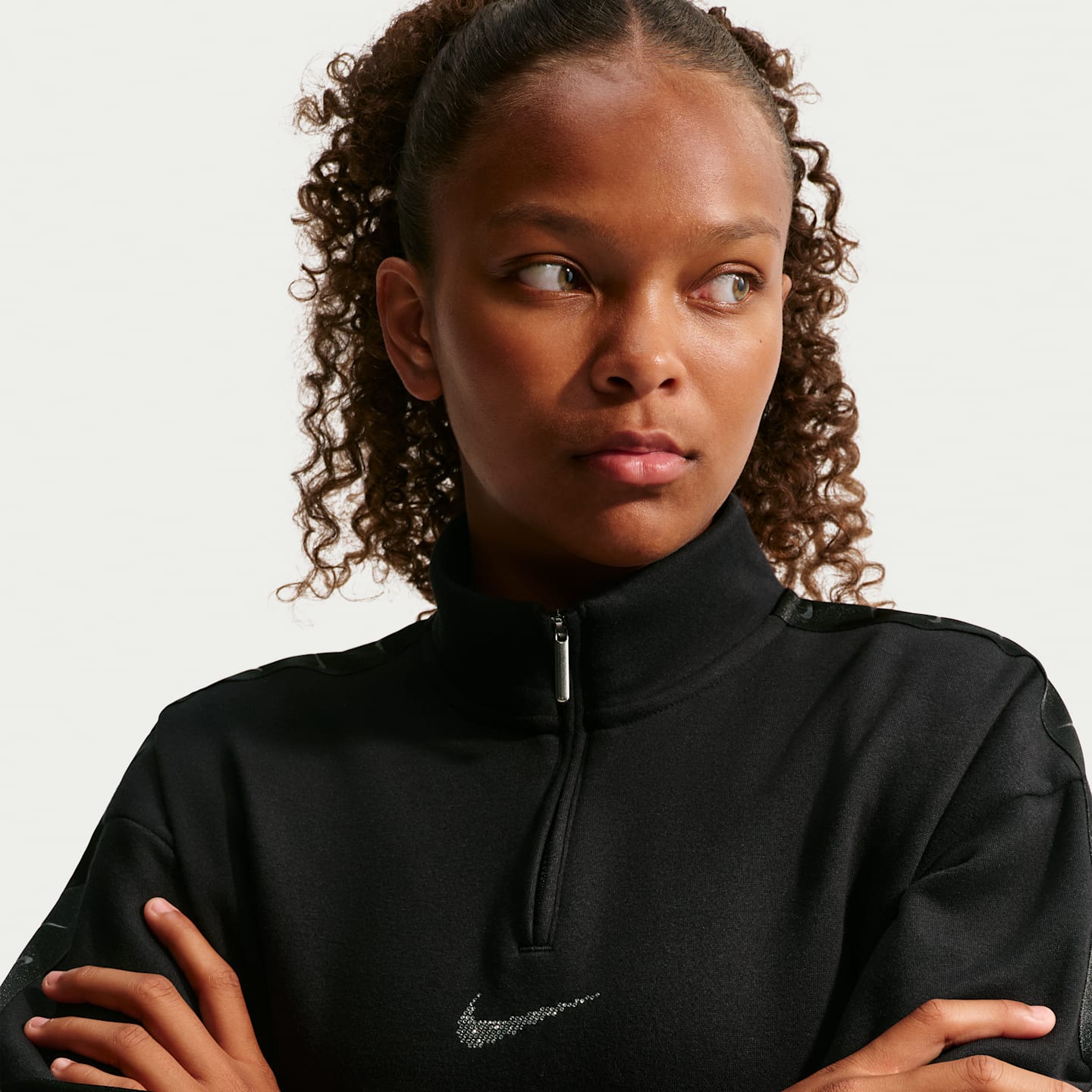 Детский флисовый свитшот для девочек Nike Sportswear Studio на молнии 1/4, цвет: Чёрный — фото 3