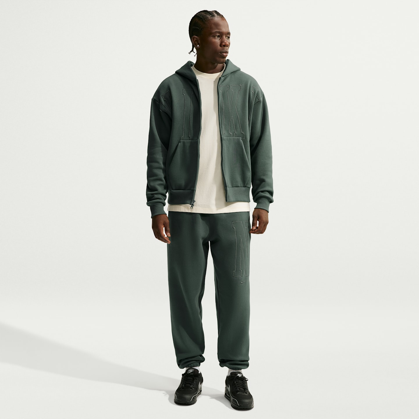 Мужское флисовое худи на молнии Nike Solo свободного кроя, цвет: Камуфляжный зелёный — фото 4