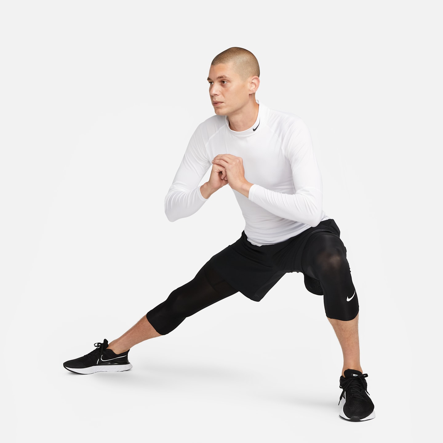 Мужские тайтсы для фитнеса Nike Pro Dri-FIT длиной 3/4, цвет: Чёрный / Белый — фото 7