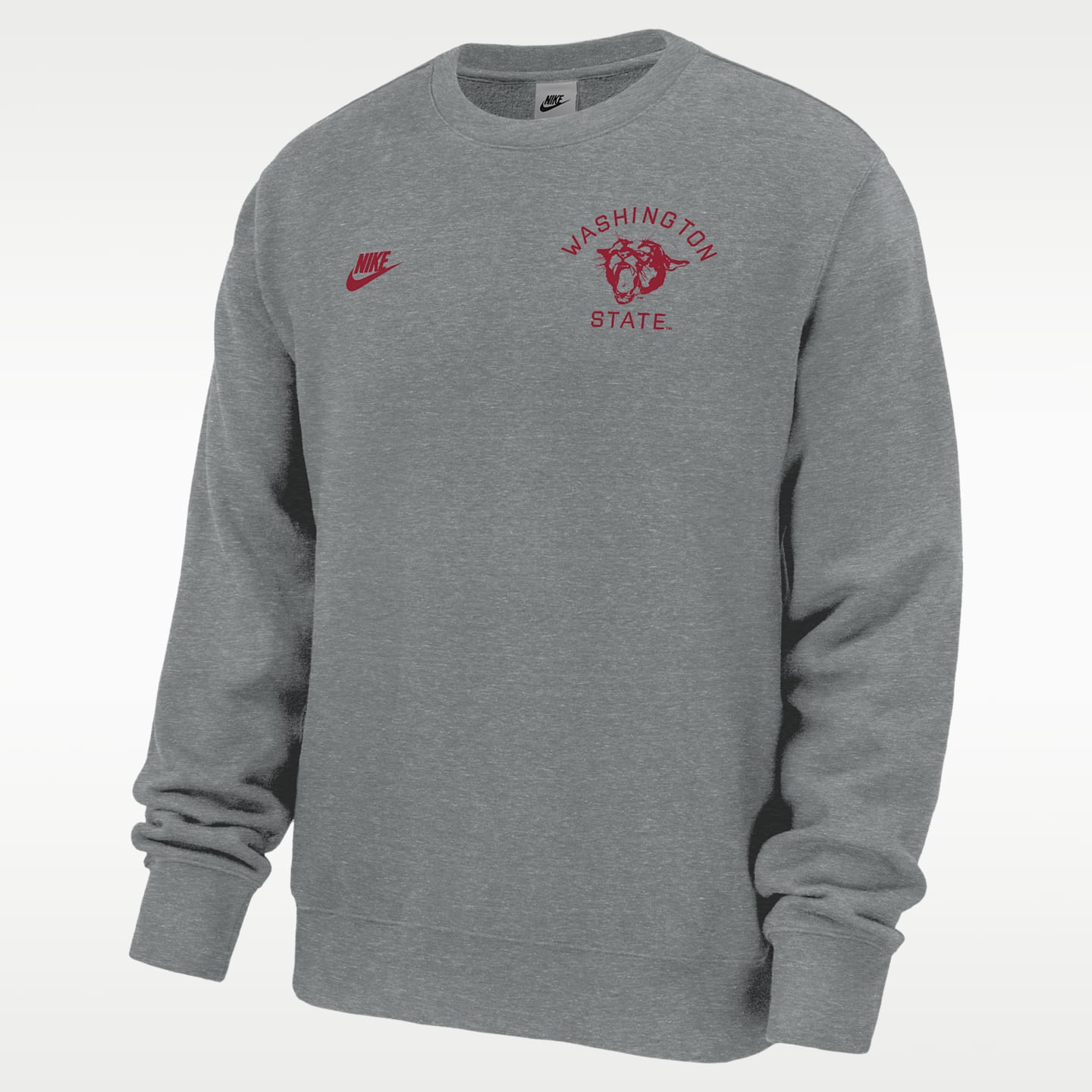 Мужская толстовка Nike Washington State Cougars Club Football Fleece Crew-Neck, цвет: Тёмный серый меланжевый