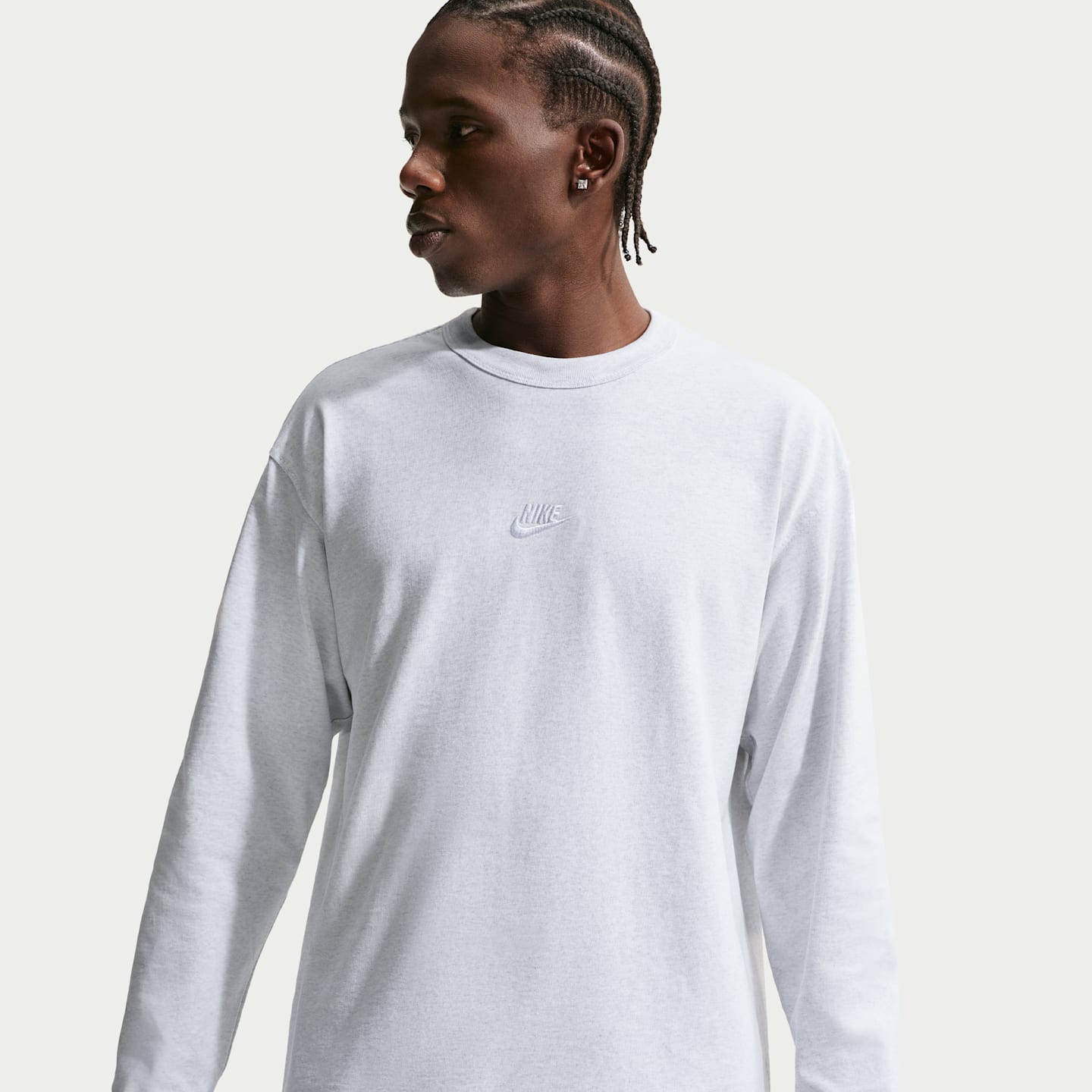 Мужская футболка Nike Sportswear Premium Essentials с длинным рукавом, цвет: Берёзовый меланжевый — фото 1