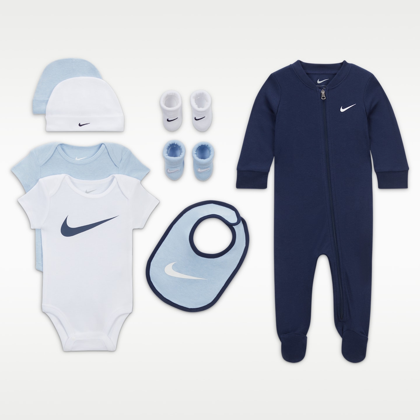 Подарочный набор для малышей Nike из 8 предметов в коробке, цвет: Тёмно-синий / Белый — фото 1