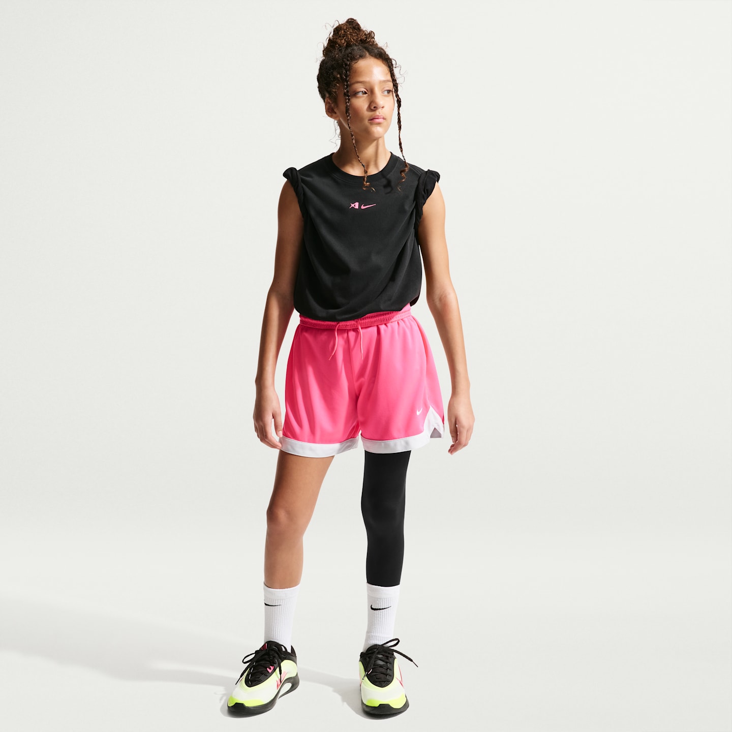 Детские баскетбольные легинсы Nike A'ja Wilson для девочек, асимметричные, средняя посадка, цвет: Чёрный / Белый — фото 1