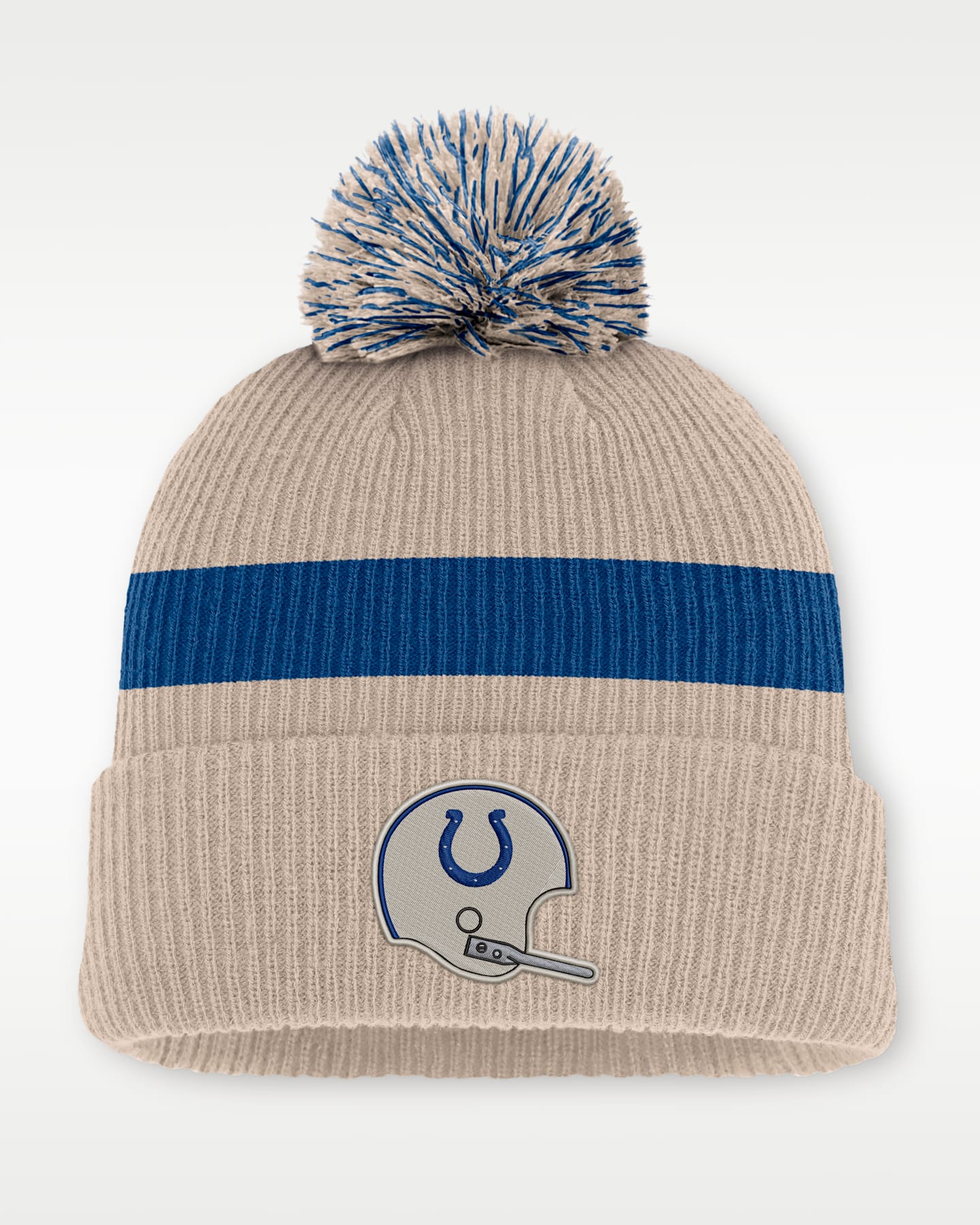 Мужская шапка бини Nike Indianapolis Colts Rewind Peak NFL с помпоном и отворотом, цвет: Песочный — фото 3