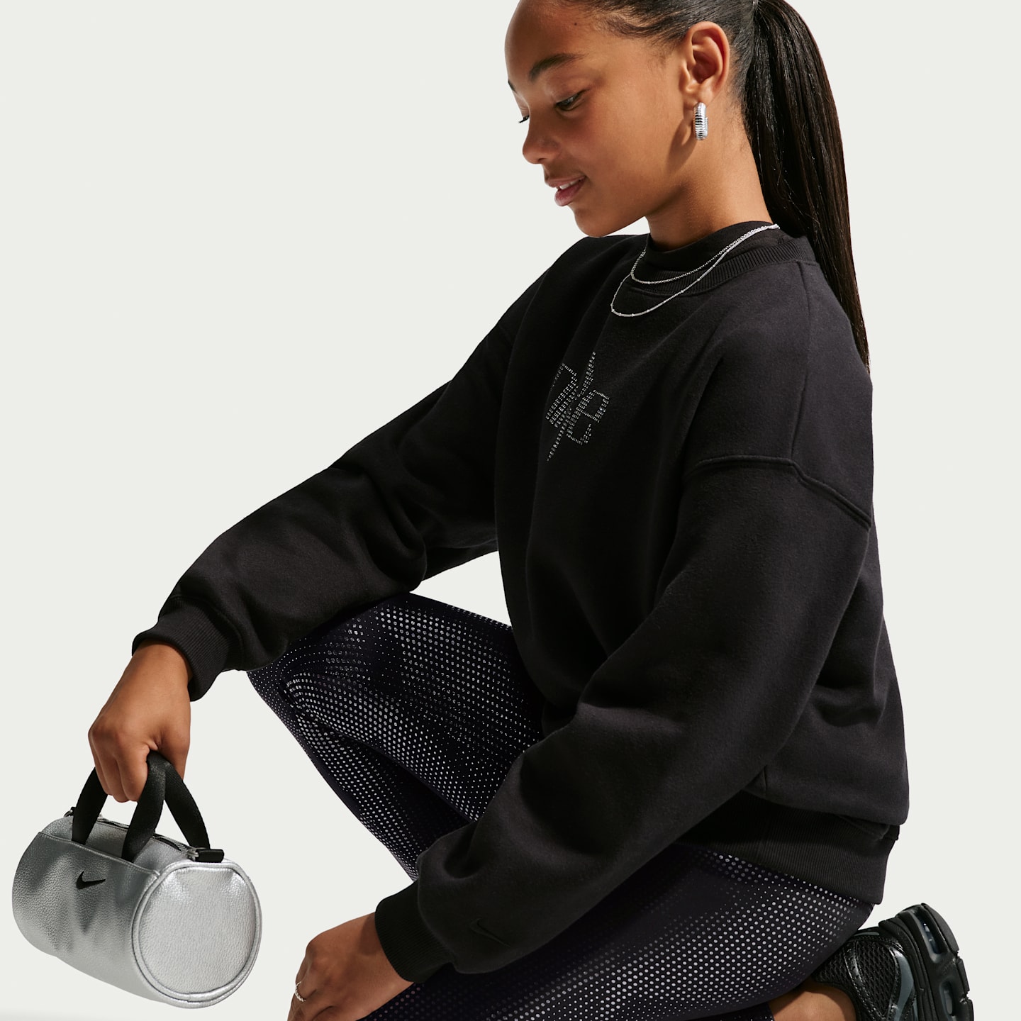 Леггинсы Nike One для девочек, цвет: Чёрный / Белый — фото 4