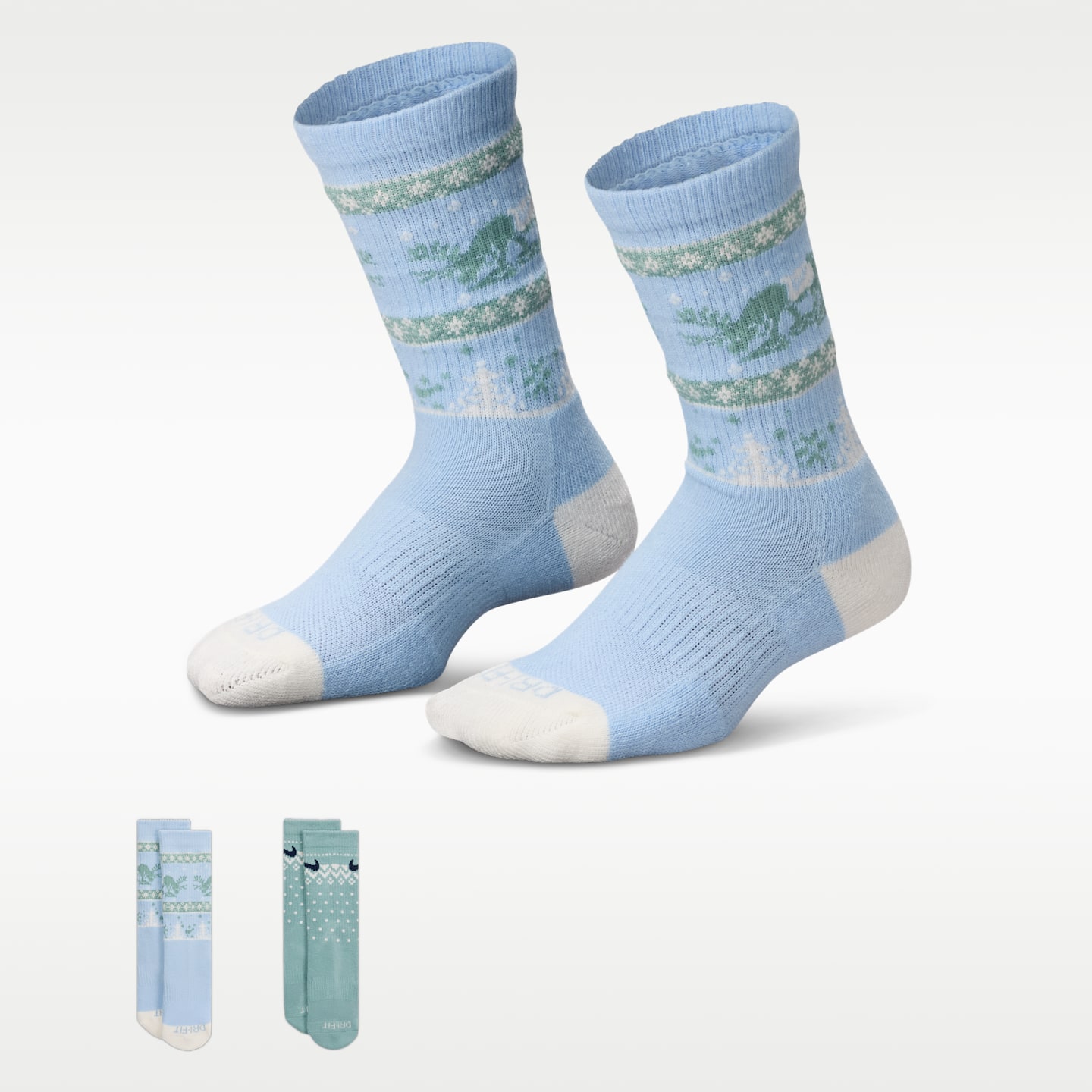 Детские носки Nike Dri-FIT Fairisle, 2 пары, цвет: Светлый синий — фото 1