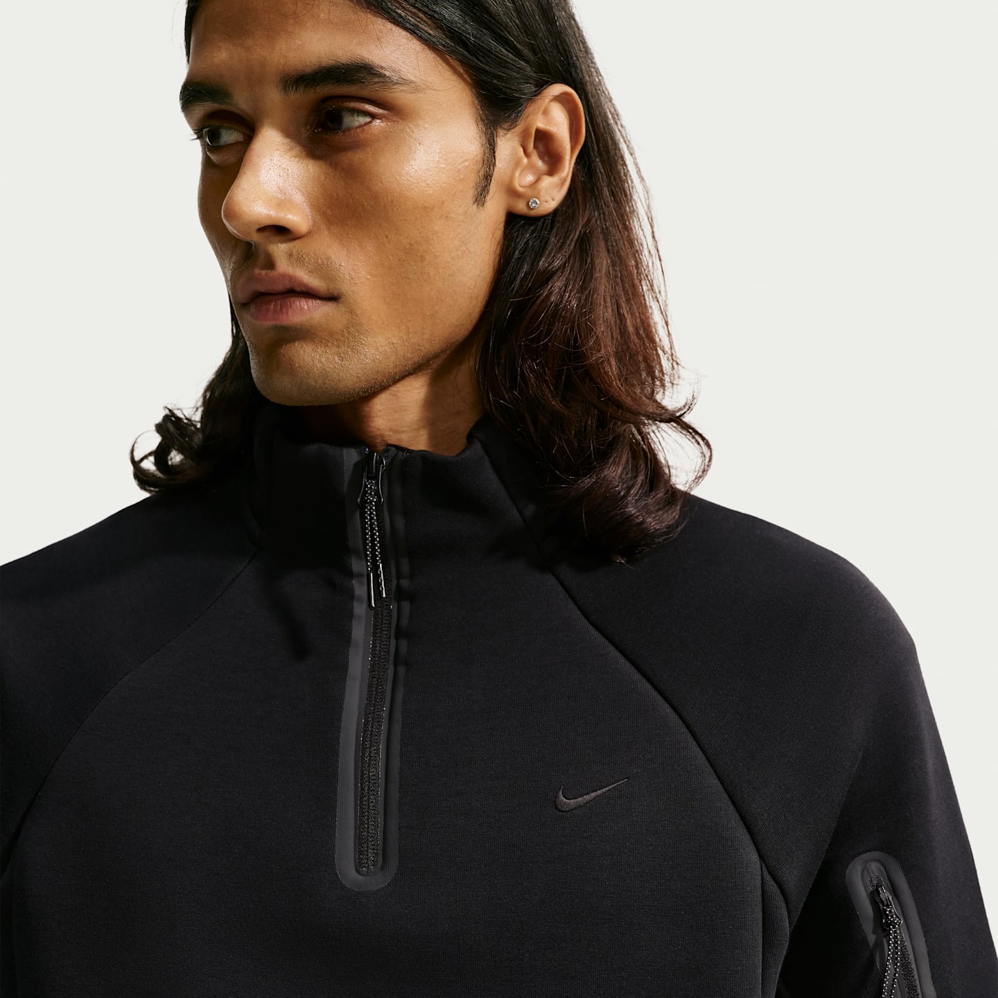 Мужской флисовый топ Nike Tech на молнии 1/4, цвет: Чёрный — фото 3
