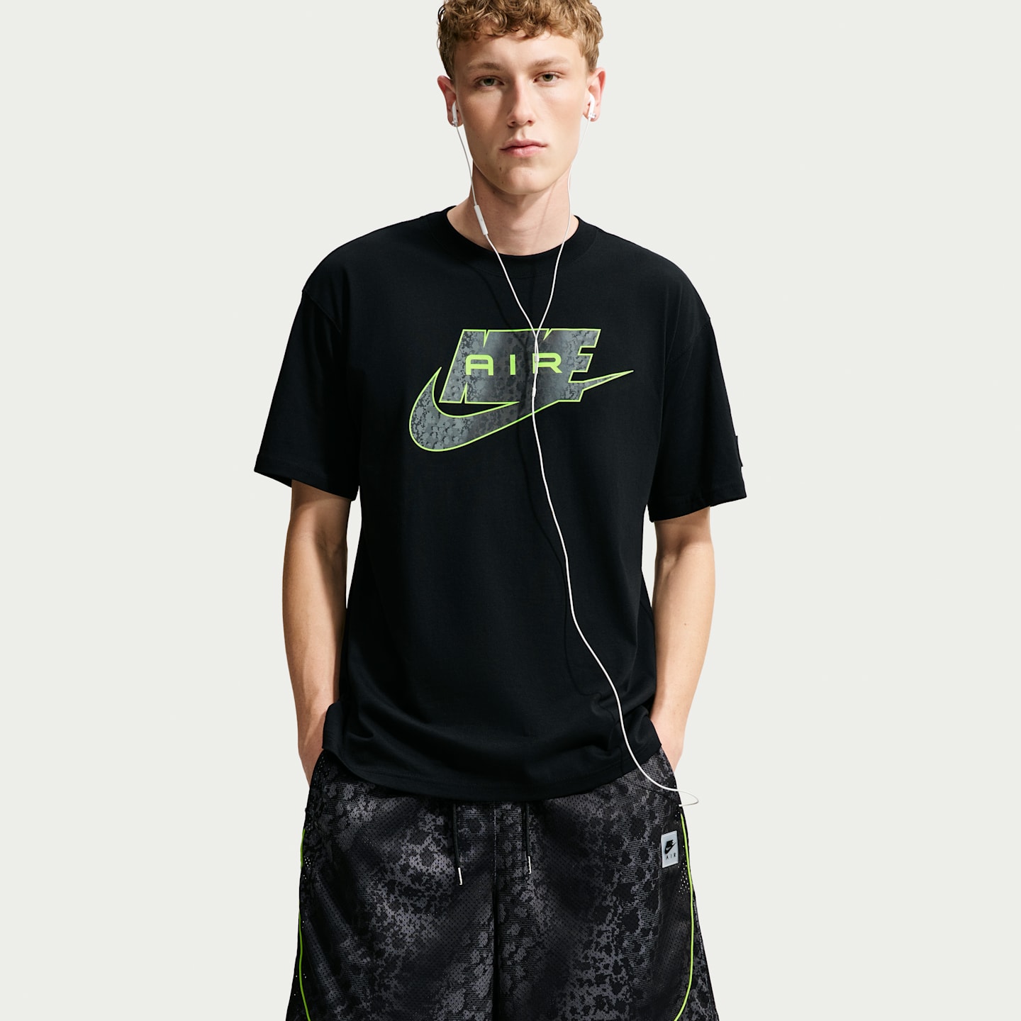 Мужские сетчатые шорты Nike Air с принтом по всей поверхности, цвет: Серый / Кислотно-жёлтый — фото 4