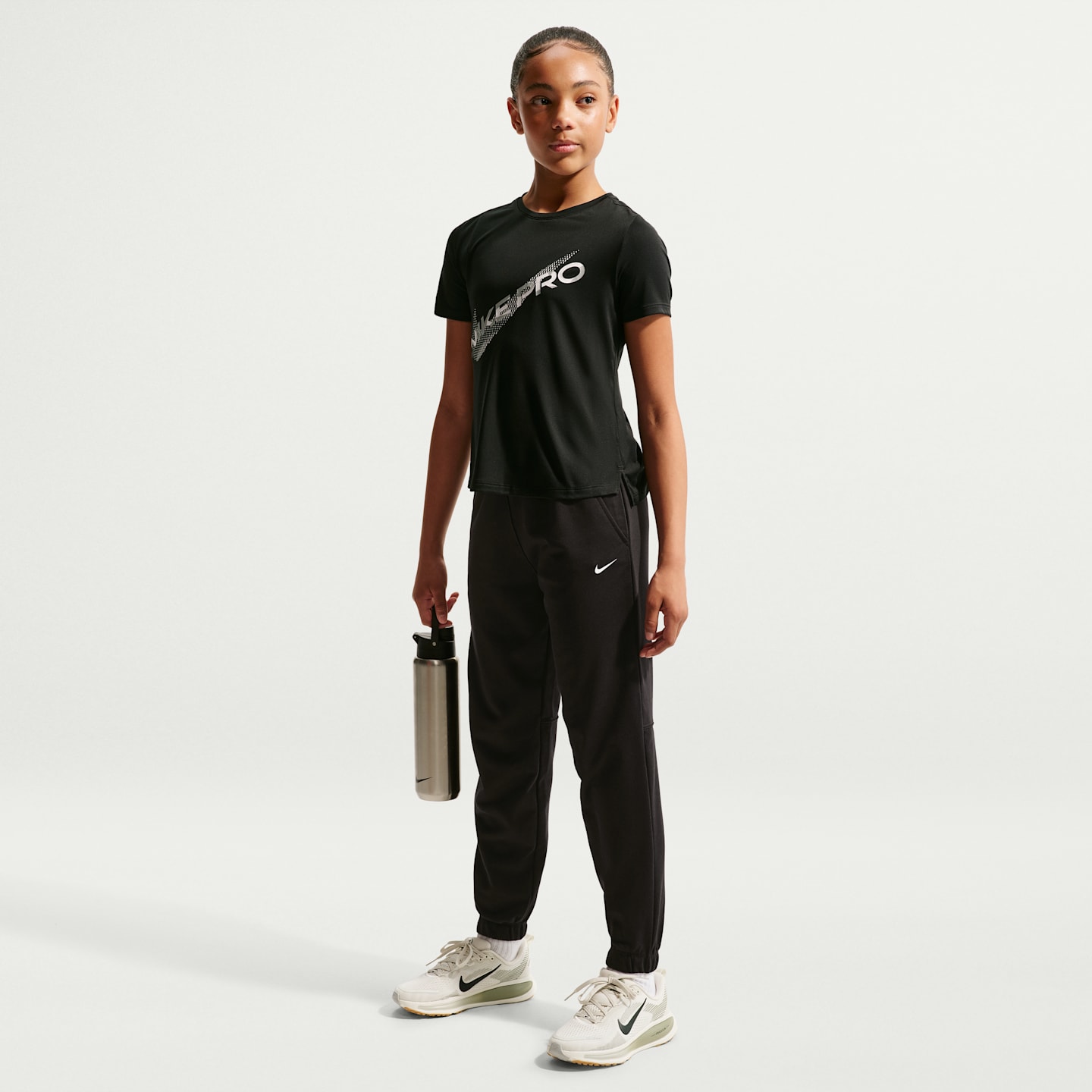Детский топ для девочек Nike Pro Dri-FIT с коротким рукавом, цвет: Чёрный — фото 4